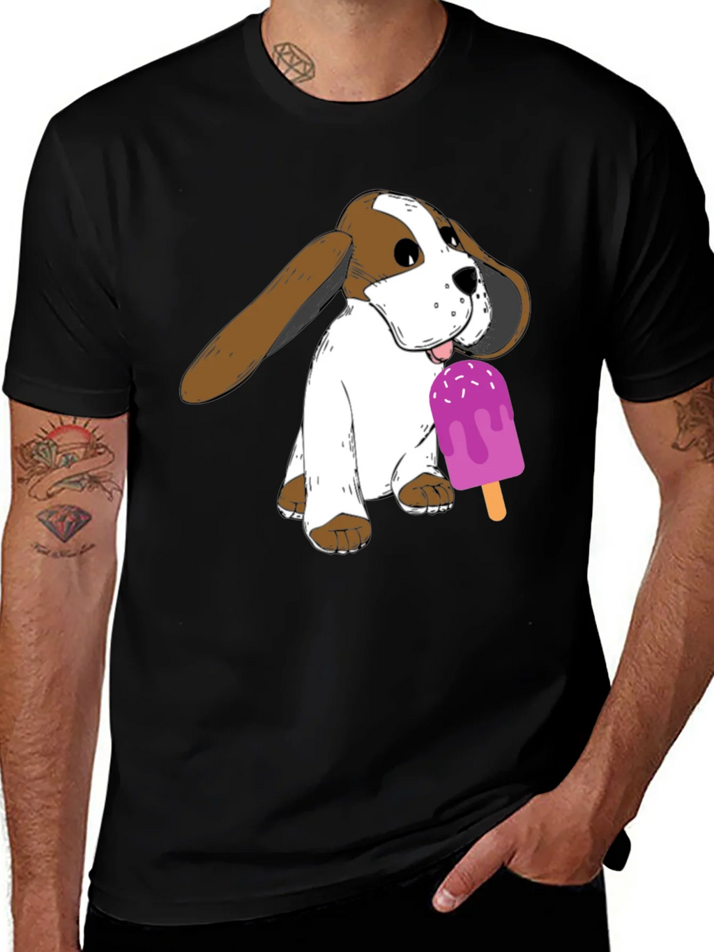 Dog with Popsicle Graphic T-Shirt - Black product image 1