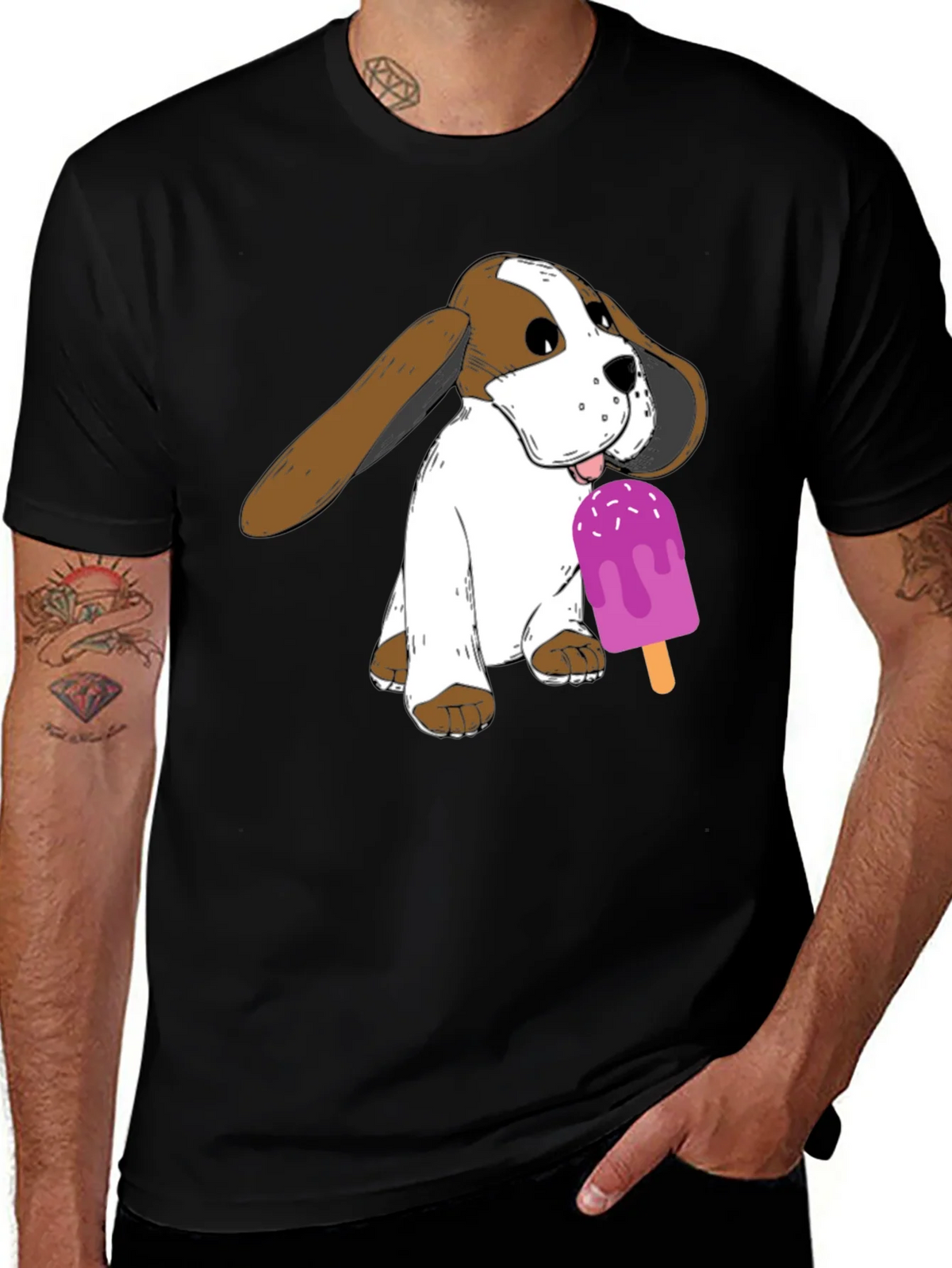 Dog with Popsicle Graphic T-Shirt - Black product image 1