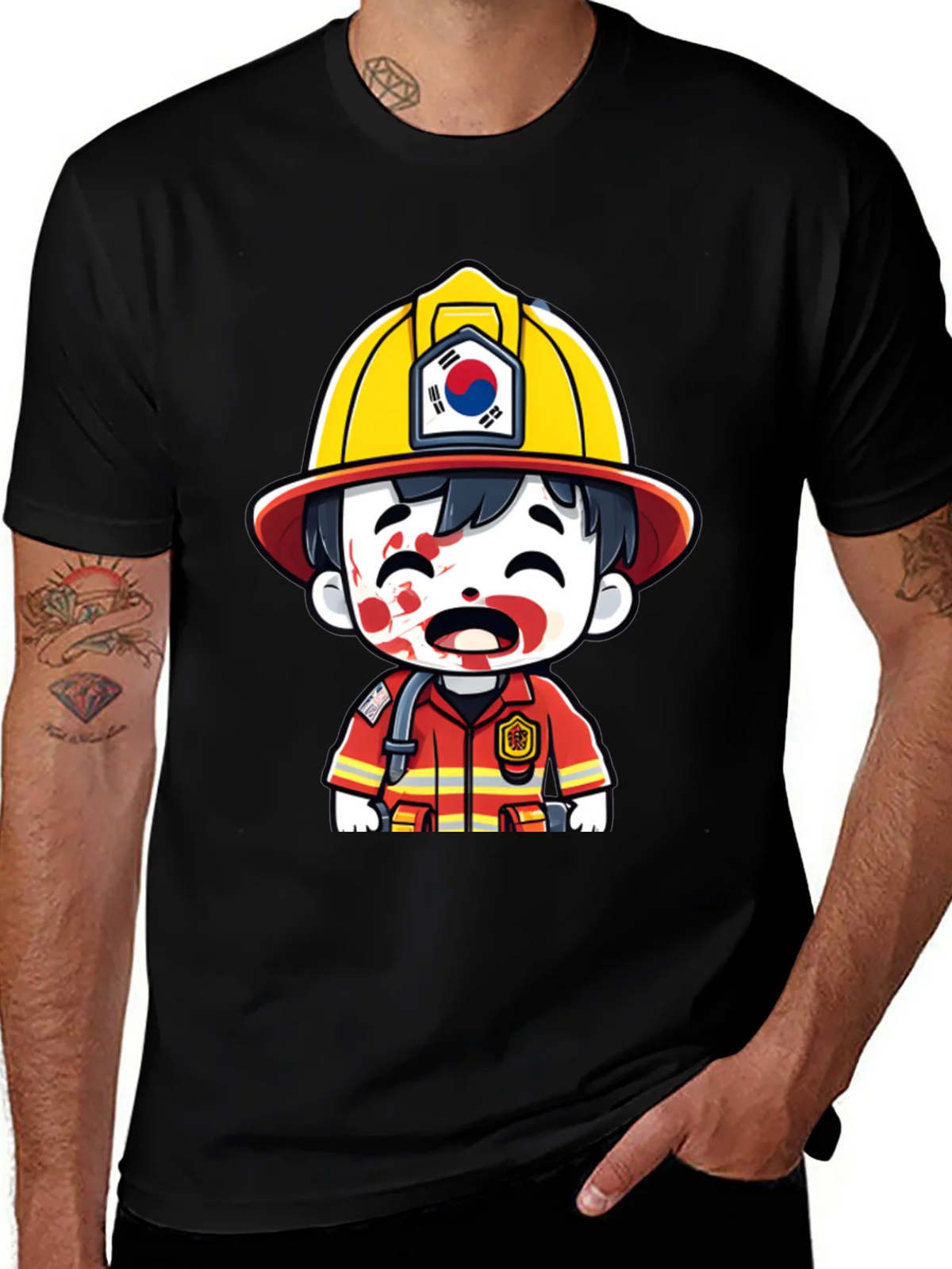 South Korean Firefighter Cartoon T-Shirt product image 1
