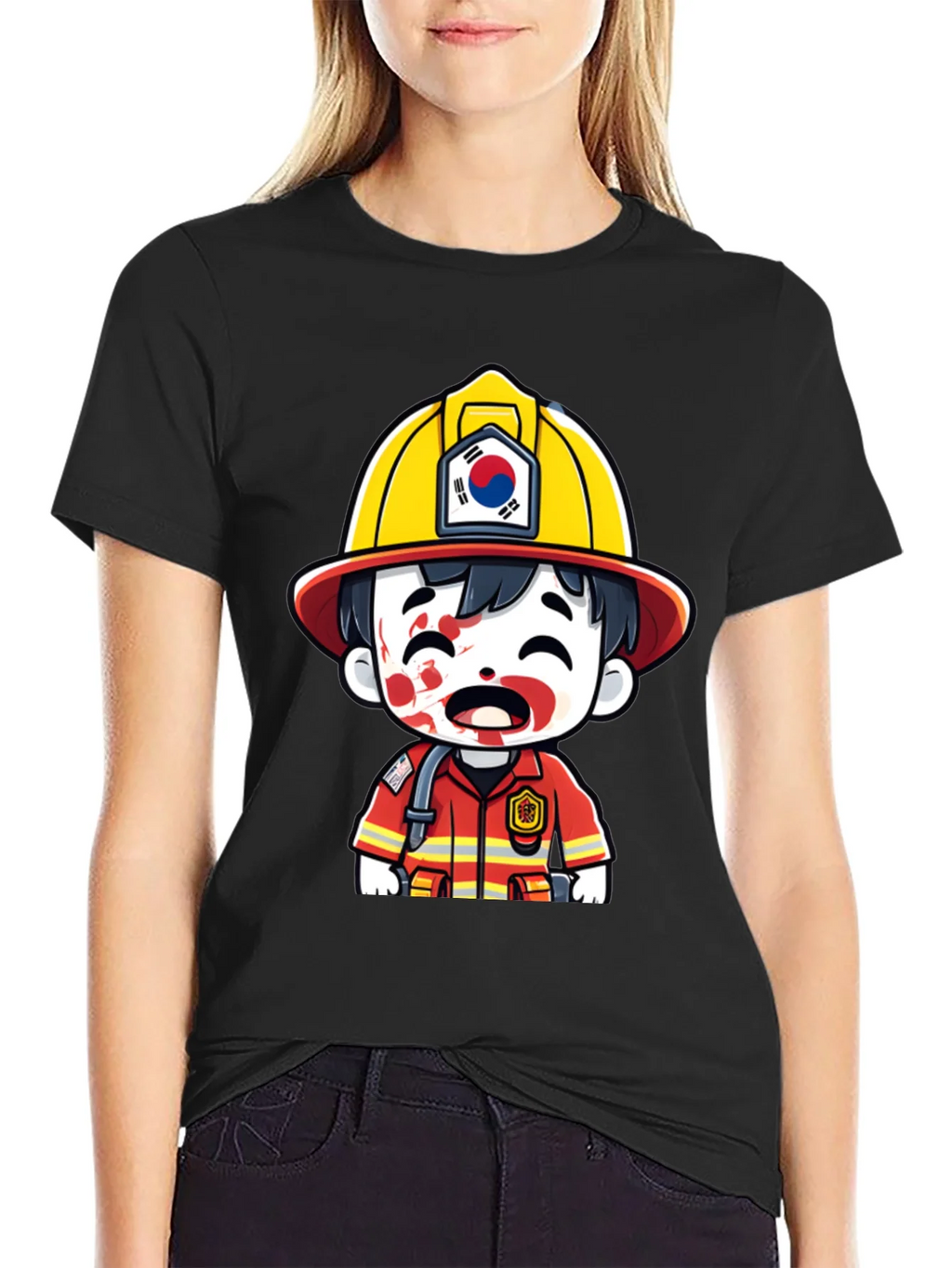 South Korean Firefighter Cartoon T-Shirt product image 2