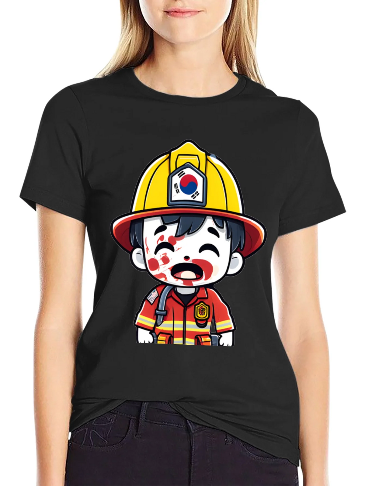 South Korean Firefighter Cartoon T-Shirt product image 2