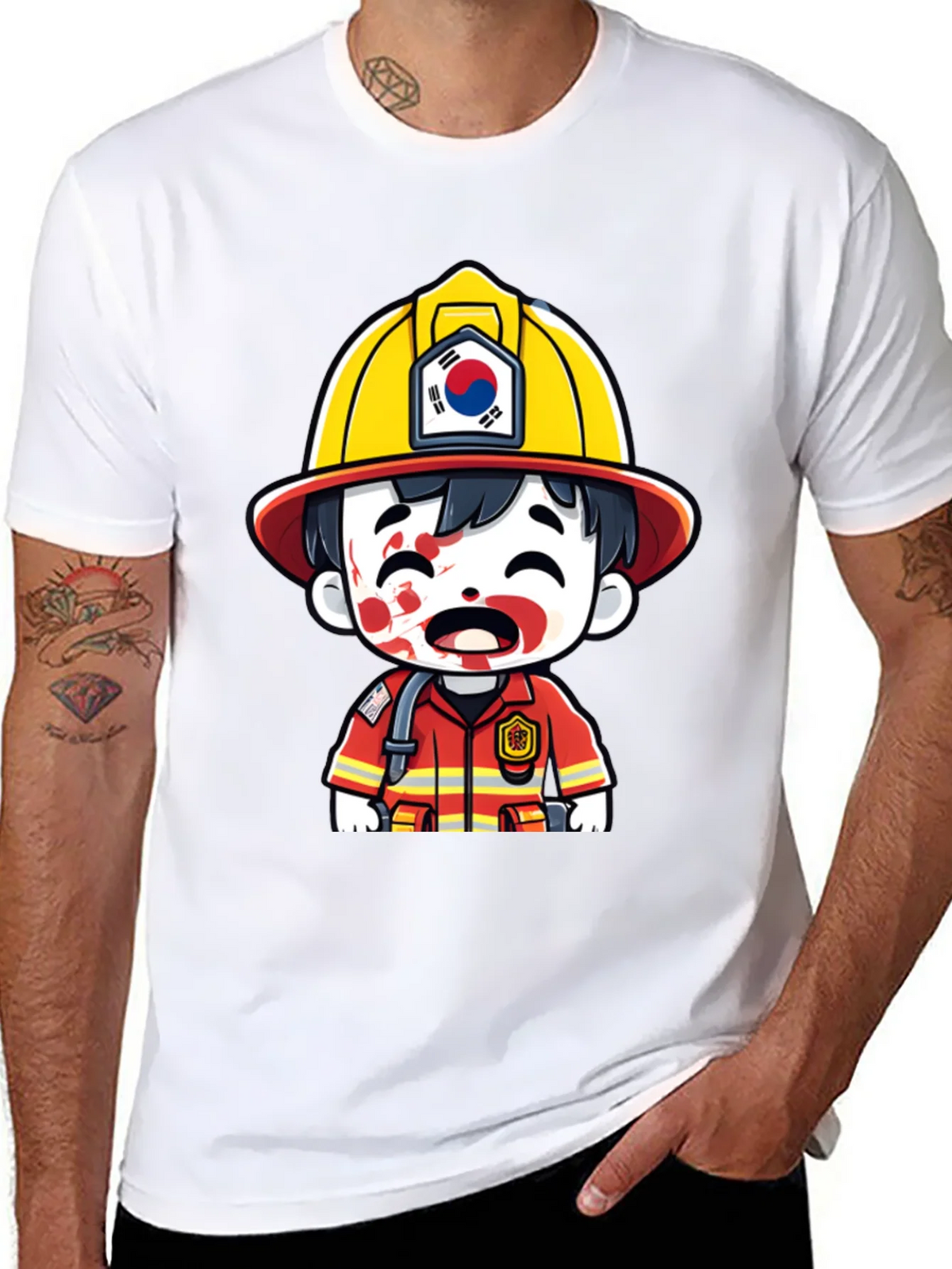 South Korean Firefighter Cartoon T-Shirt product image 7