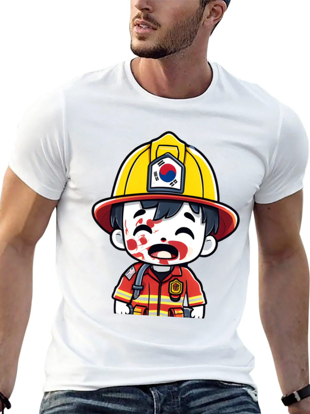 South Korean Firefighter Cartoon T-Shirt product image 12
