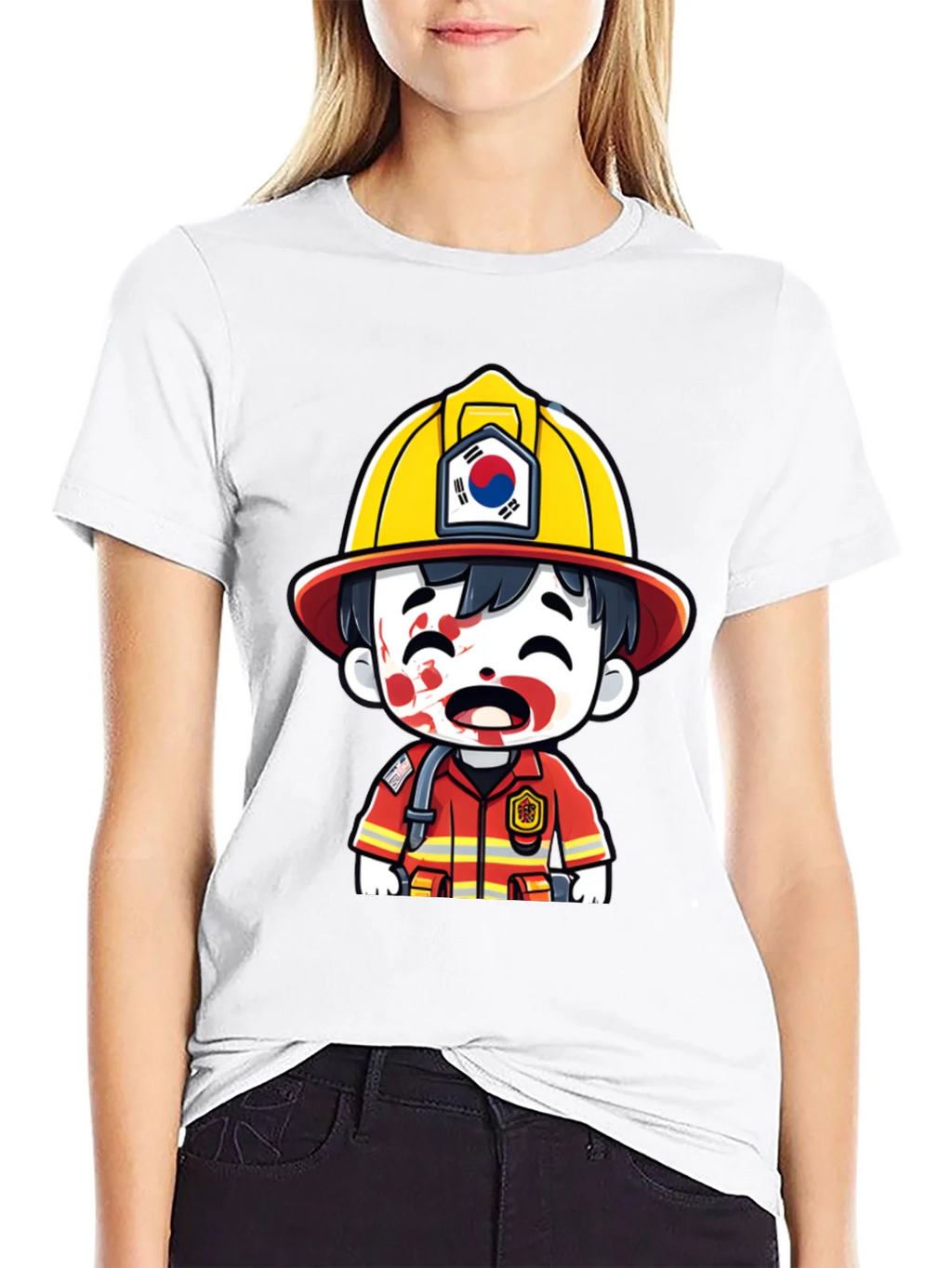 South Korean Firefighter Cartoon T-Shirt product image 8