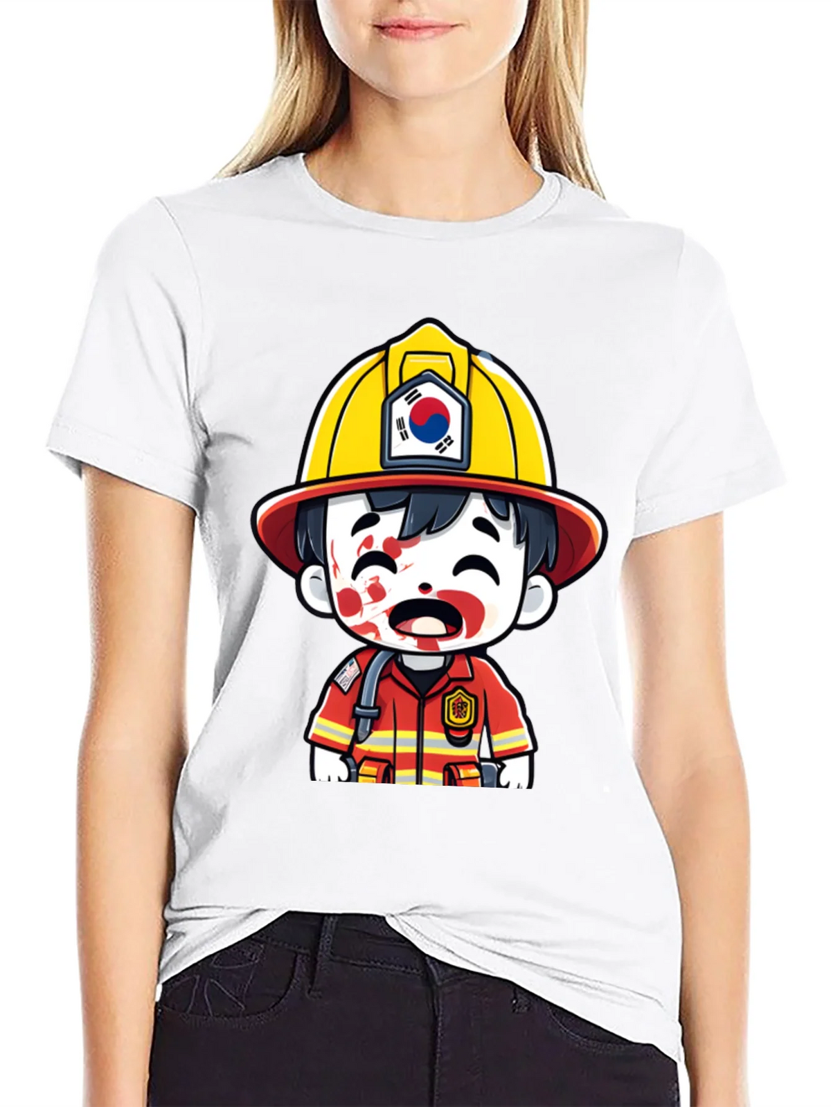 South Korean Firefighter Cartoon T-Shirt product image 8