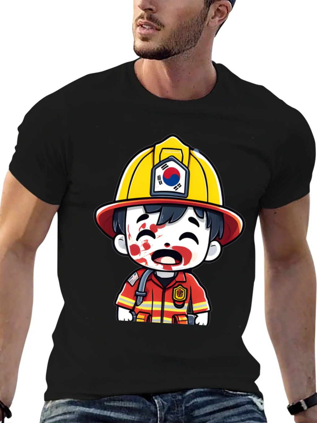 South Korean Firefighter Cartoon T-Shirt product image 6