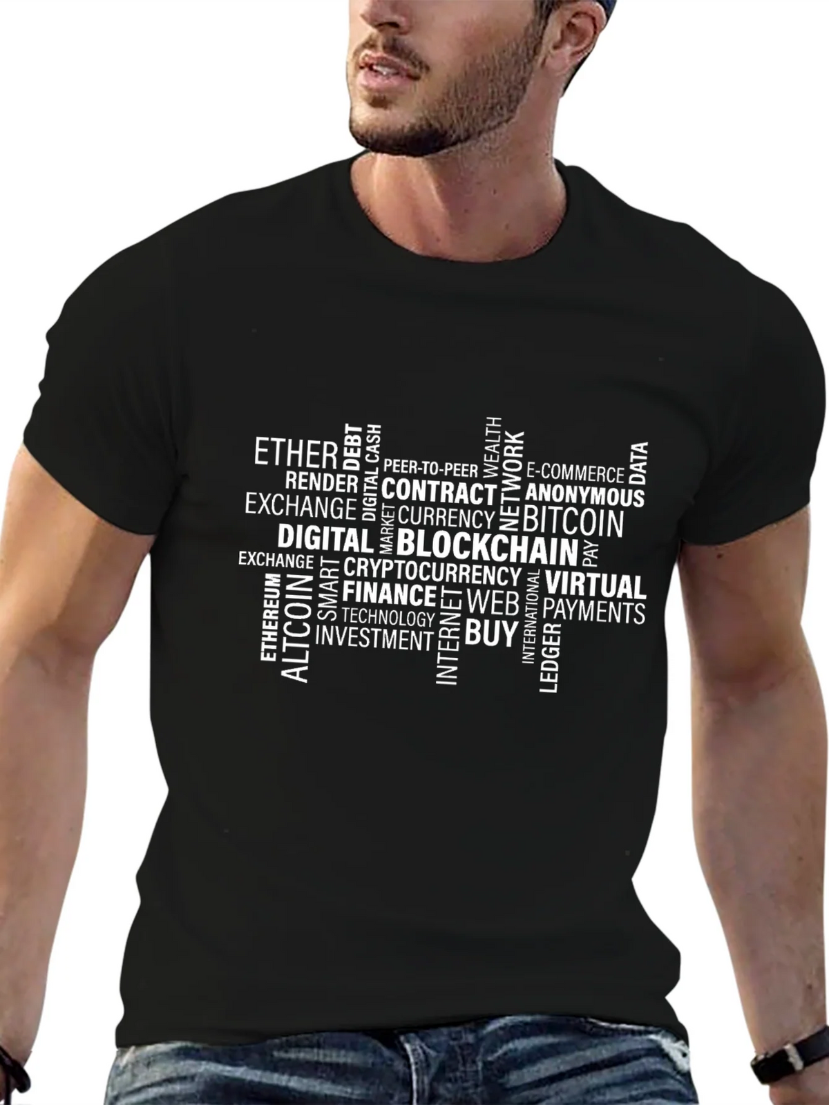Bitcoin Cryptocurrency Word Art Black T-Shirt product image 6