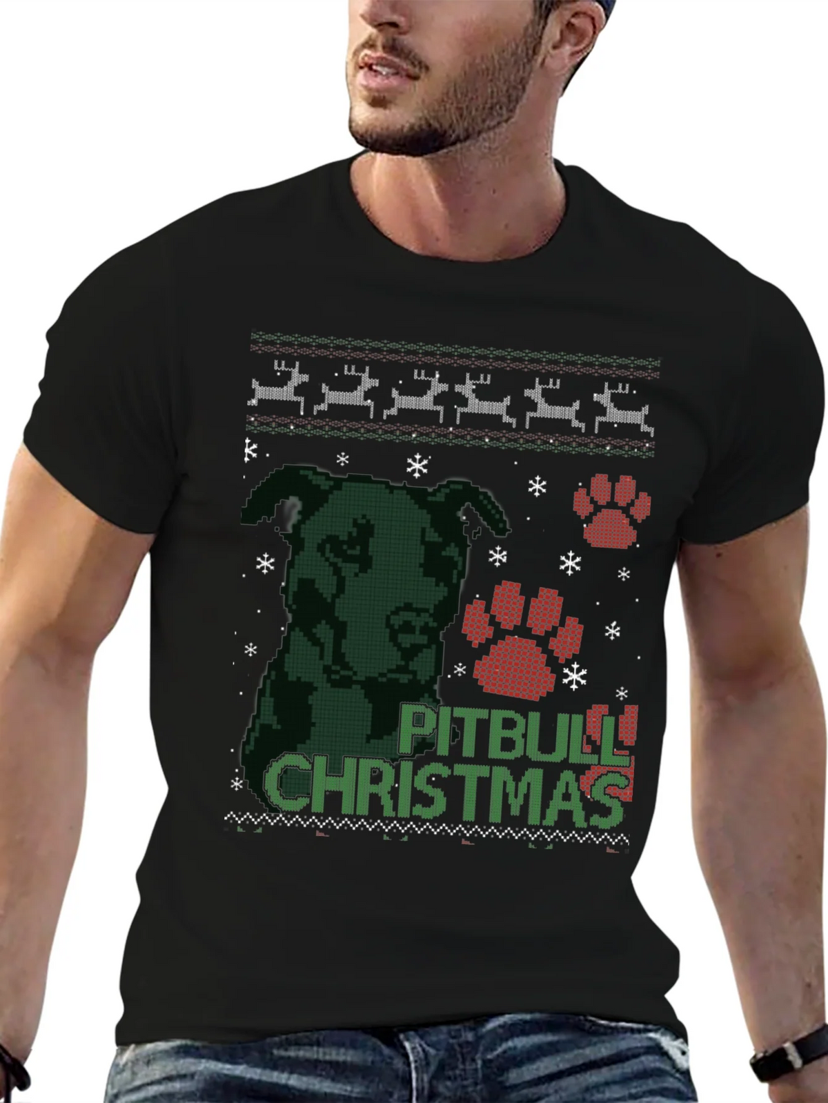 Pitbull Christmas Ugly Sweater T-Shirt product image 6