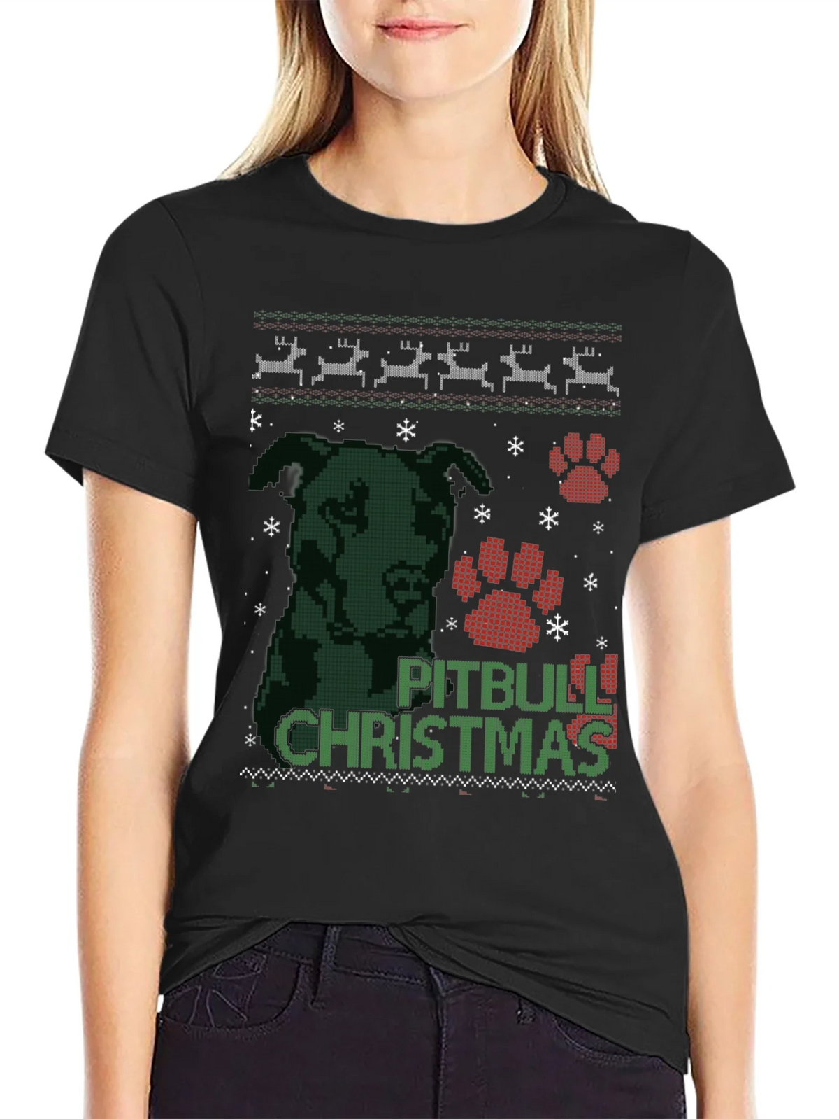 Pitbull Christmas Ugly Sweater T-Shirt product image 2