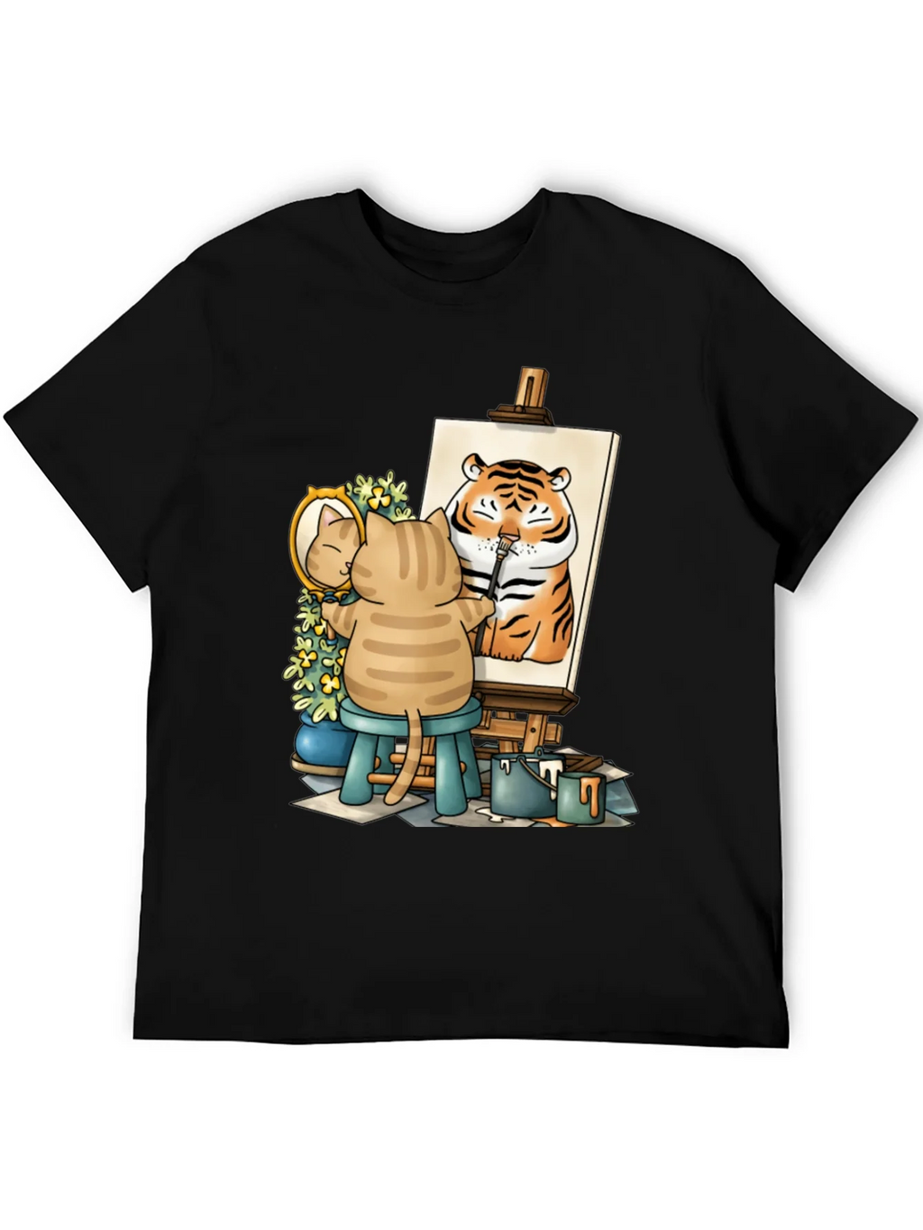 Cat Artist T-Shirt - Painting Tiger Self Portrait Cute Tee product image 5
