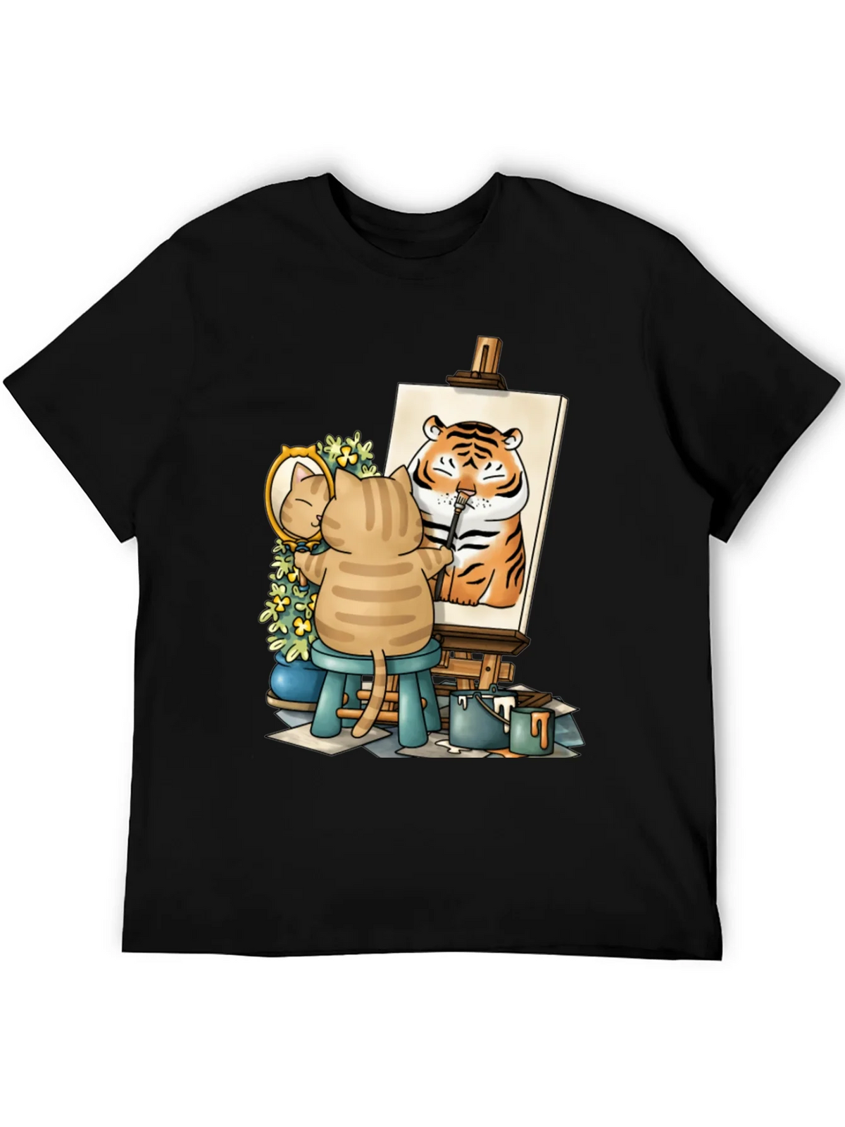 Cat Artist T-Shirt - Painting Tiger Self Portrait Cute Tee product image 5