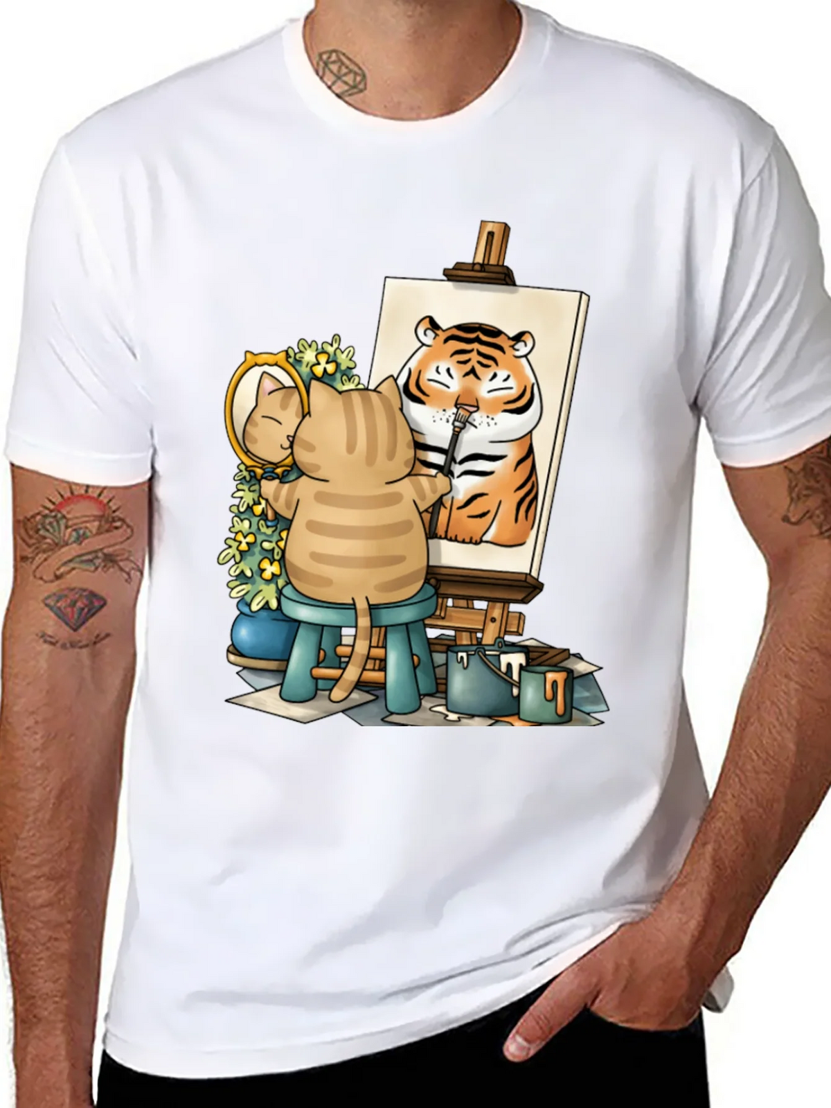 Cat Artist T-Shirt - Painting Tiger Self Portrait Cute Tee product image 7