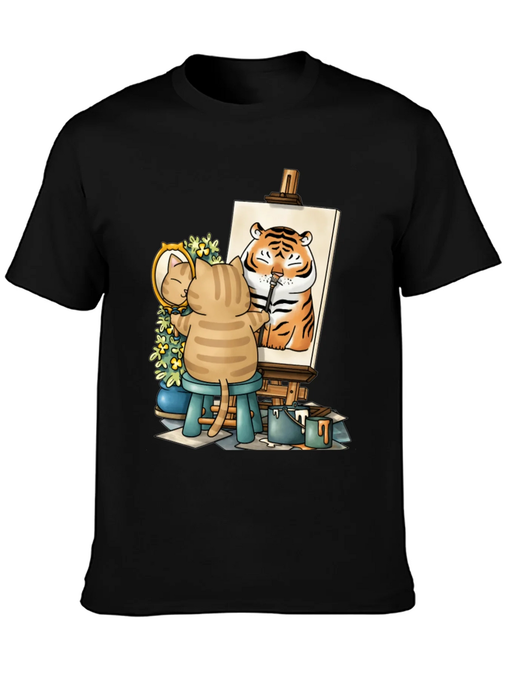 Cat Artist T-Shirt - Painting Tiger Self Portrait Cute Tee product image 3