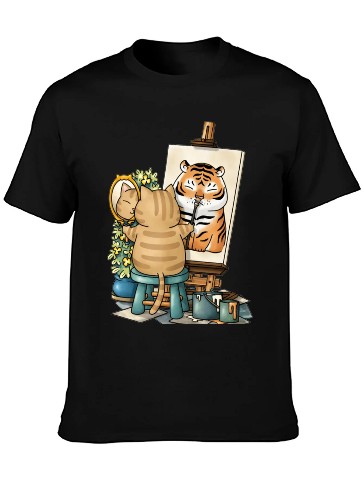 Cat Artist T-Shirt - Painting Tiger Self Portrait Cute Tee product image 3