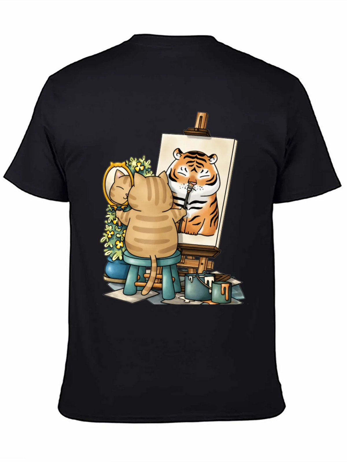 Cat Artist T-Shirt - Painting Tiger Self Portrait Cute Tee product image 4