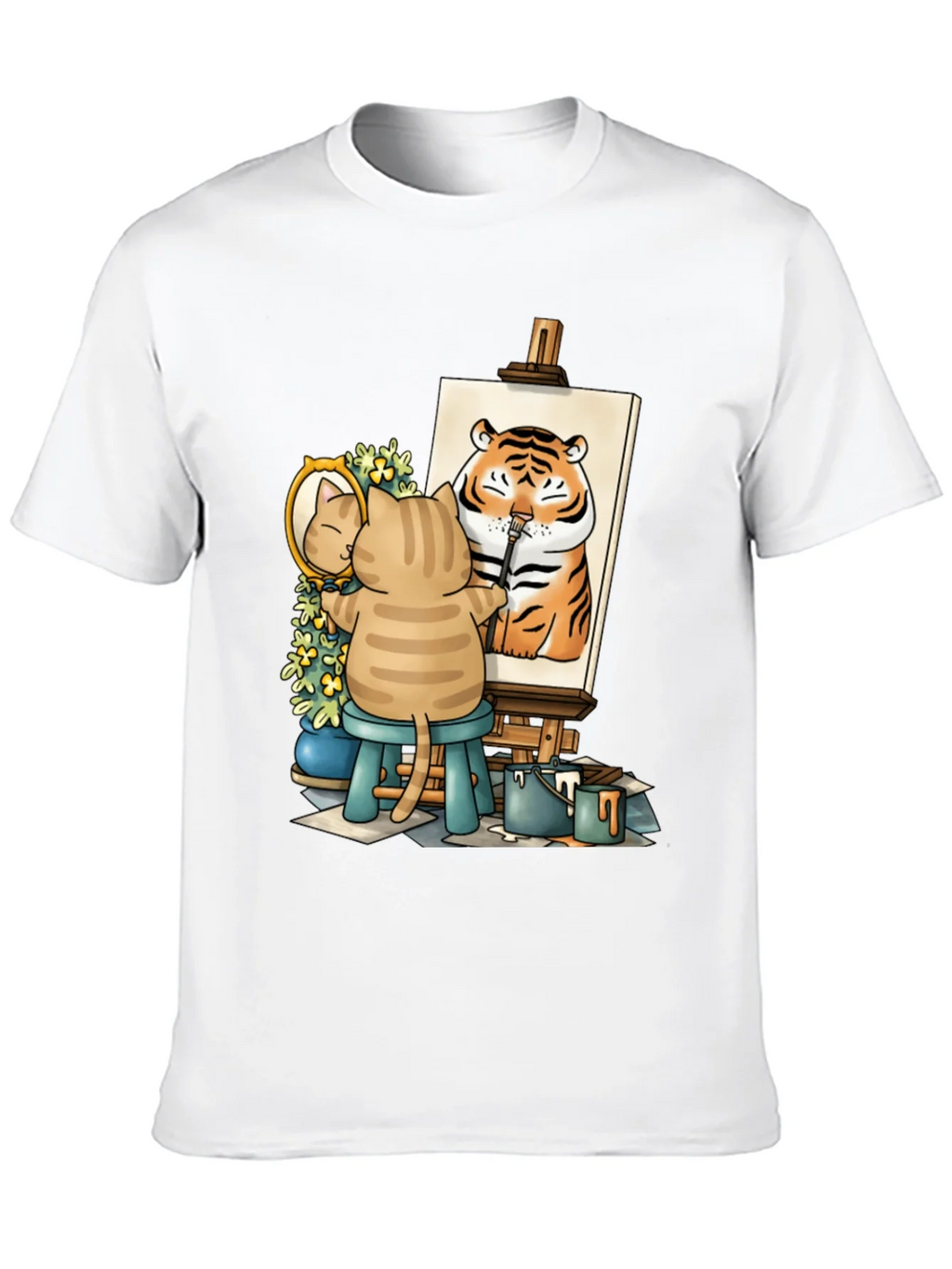 Cat Artist T-Shirt - Painting Tiger Self Portrait Cute Tee product image 9
