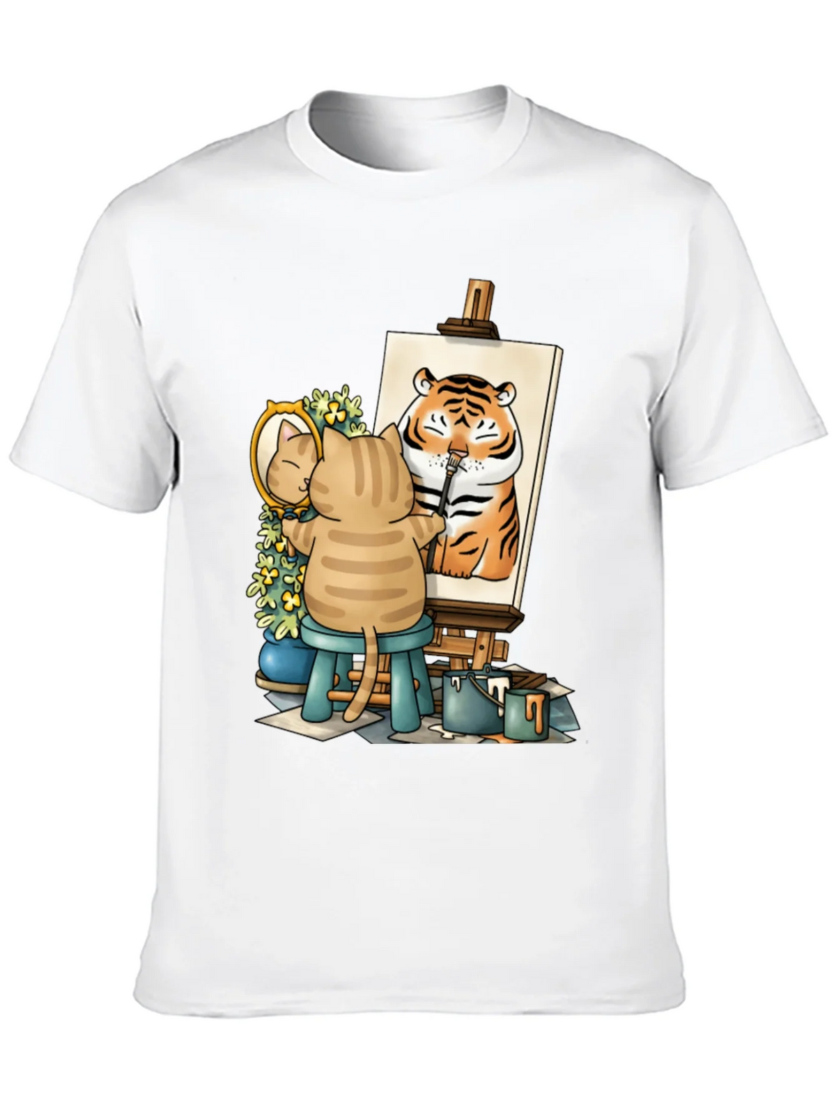 Cat Artist T-Shirt - Painting Tiger Self Portrait Cute Tee product image 9