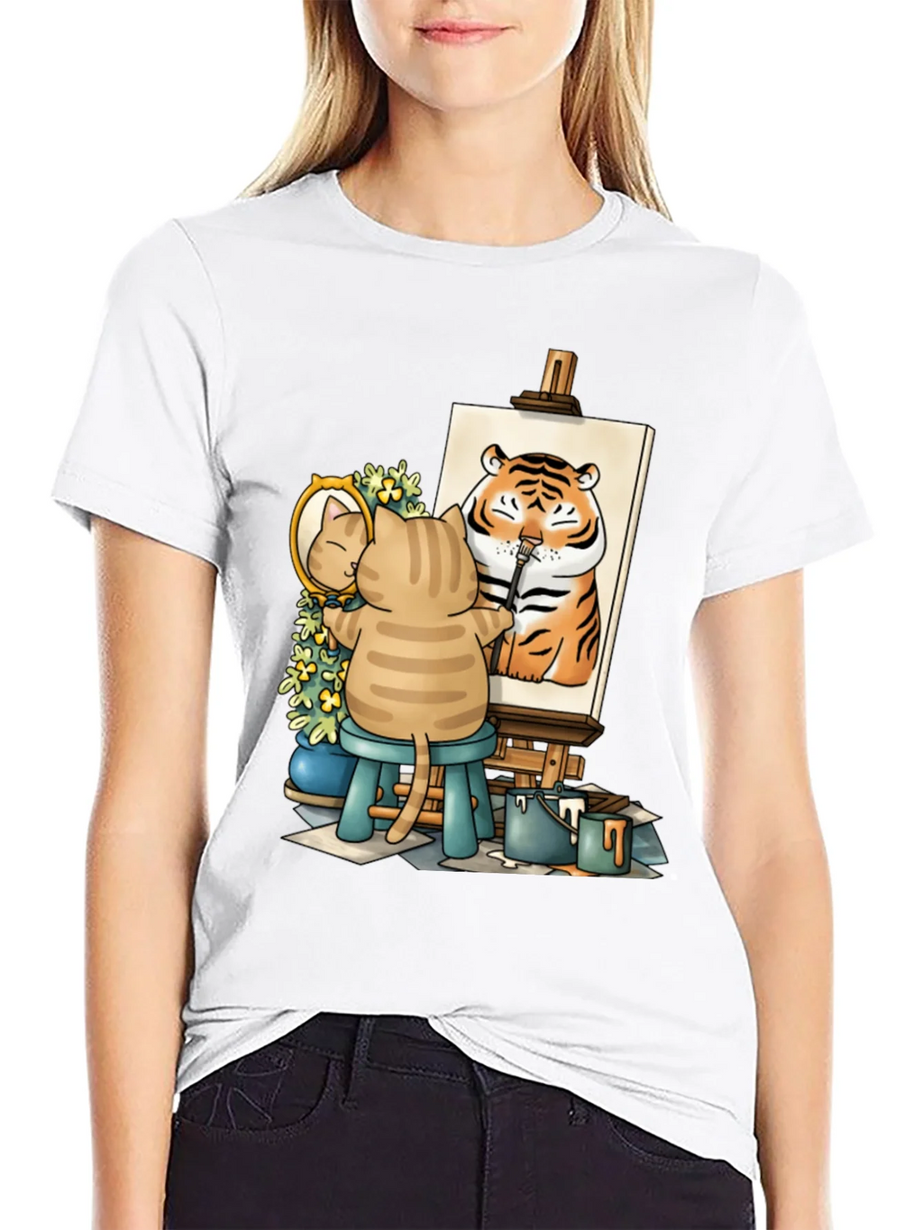 Cat Artist T-Shirt - Painting Tiger Self Portrait Cute Tee product image 8