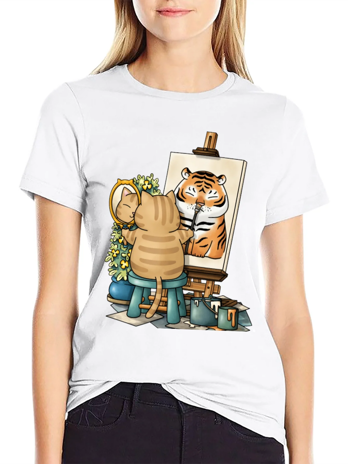 Cat Artist T-Shirt - Painting Tiger Self Portrait Cute Tee product image 8