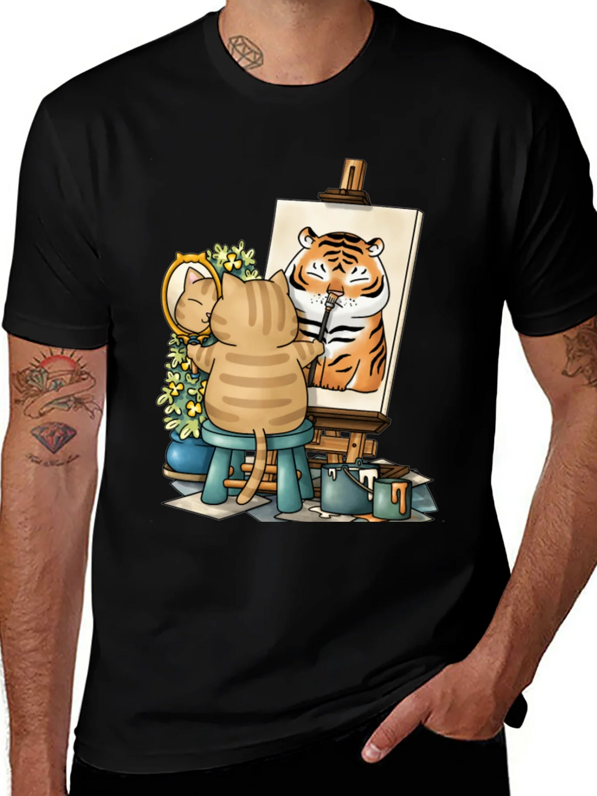 Cat Artist T-Shirt - Painting Tiger Self Portrait Cute Tee product image 1