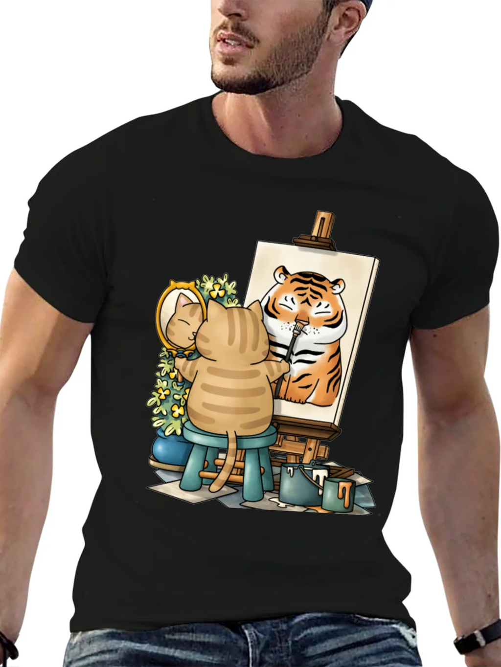 Cat Artist T-Shirt - Painting Tiger Self Portrait Cute Tee product image 6