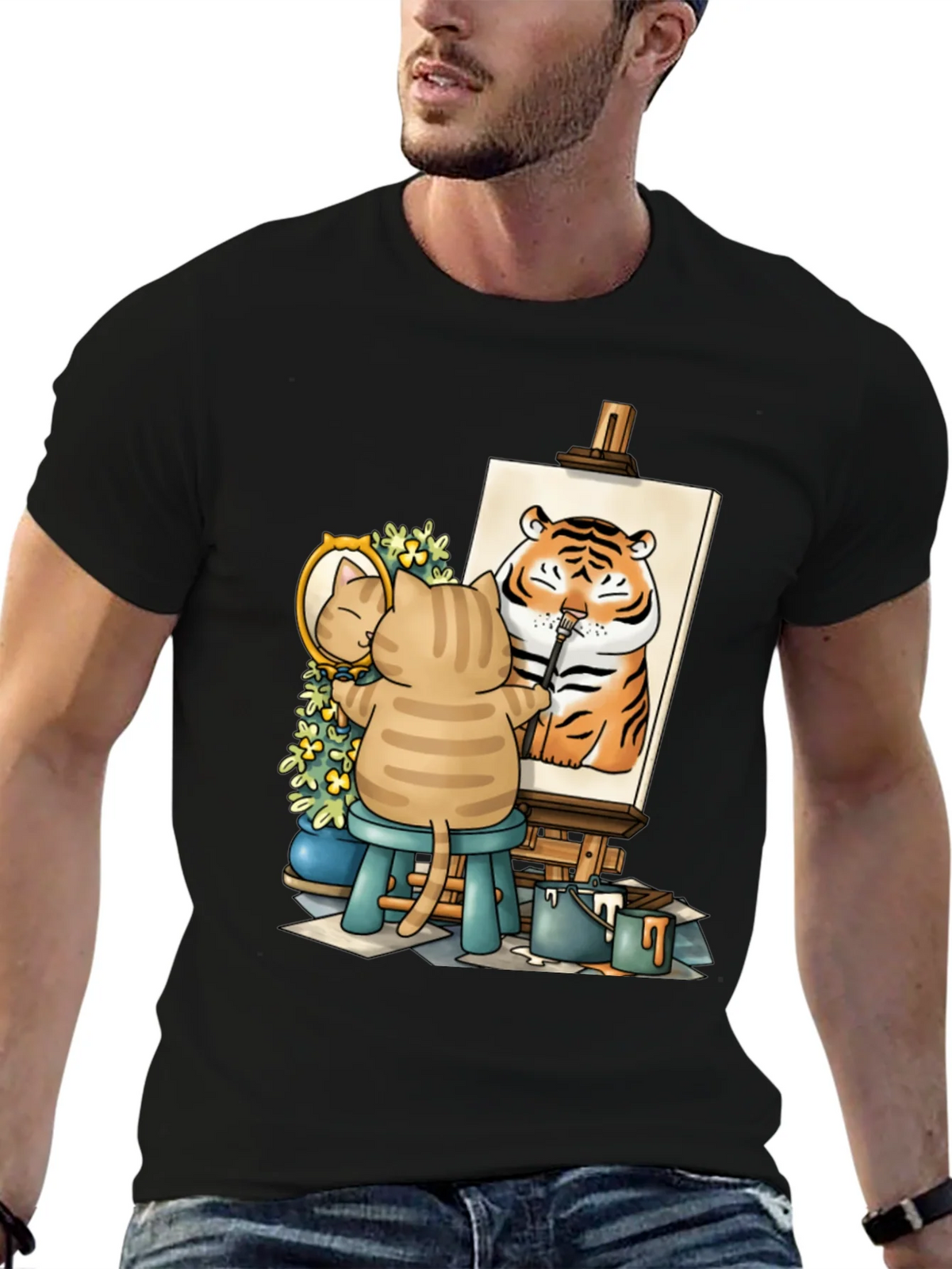 Cat Artist T-Shirt - Painting Tiger Self Portrait Cute Tee product image 6