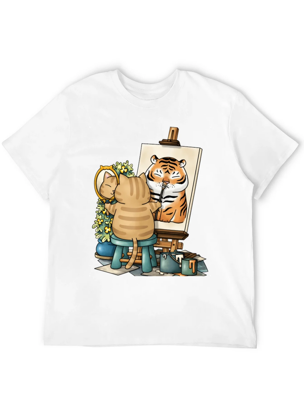 Cat Artist T-Shirt - Painting Tiger Self Portrait Cute Tee product image 11