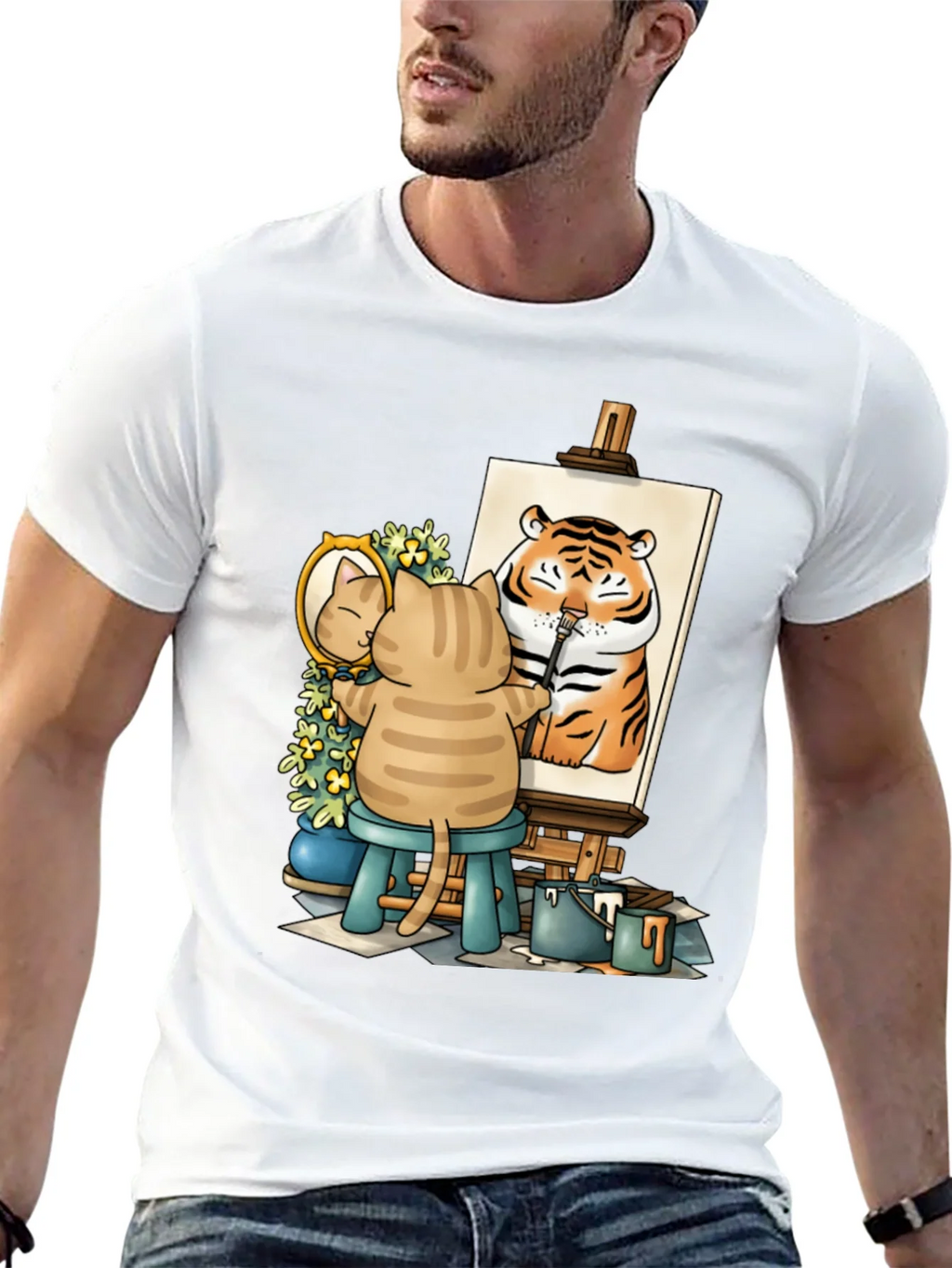 Cat Artist T-Shirt - Painting Tiger Self Portrait Cute Tee product image 12