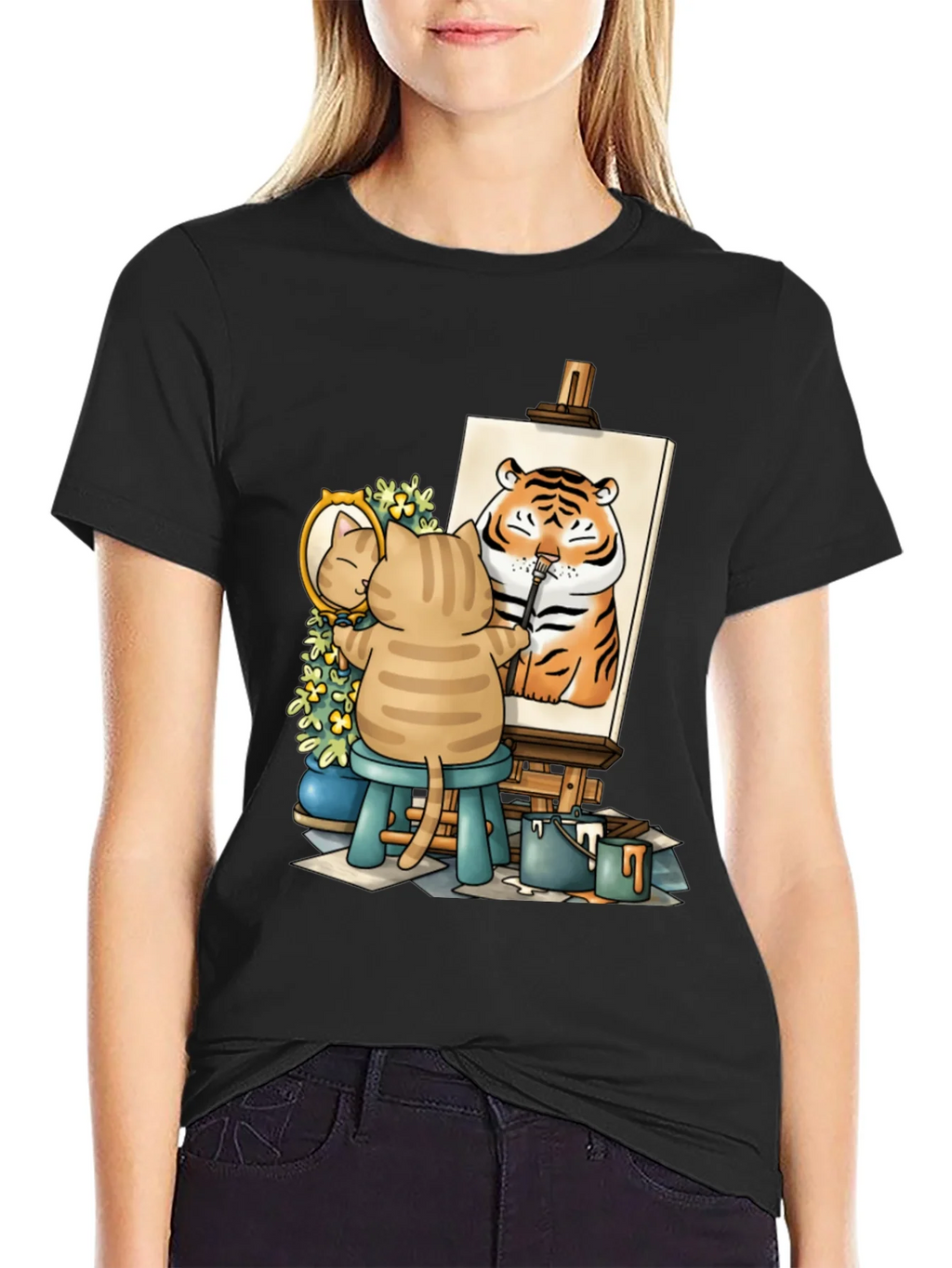 Cat Artist T-Shirt - Painting Tiger Self Portrait Cute Tee product image 2
