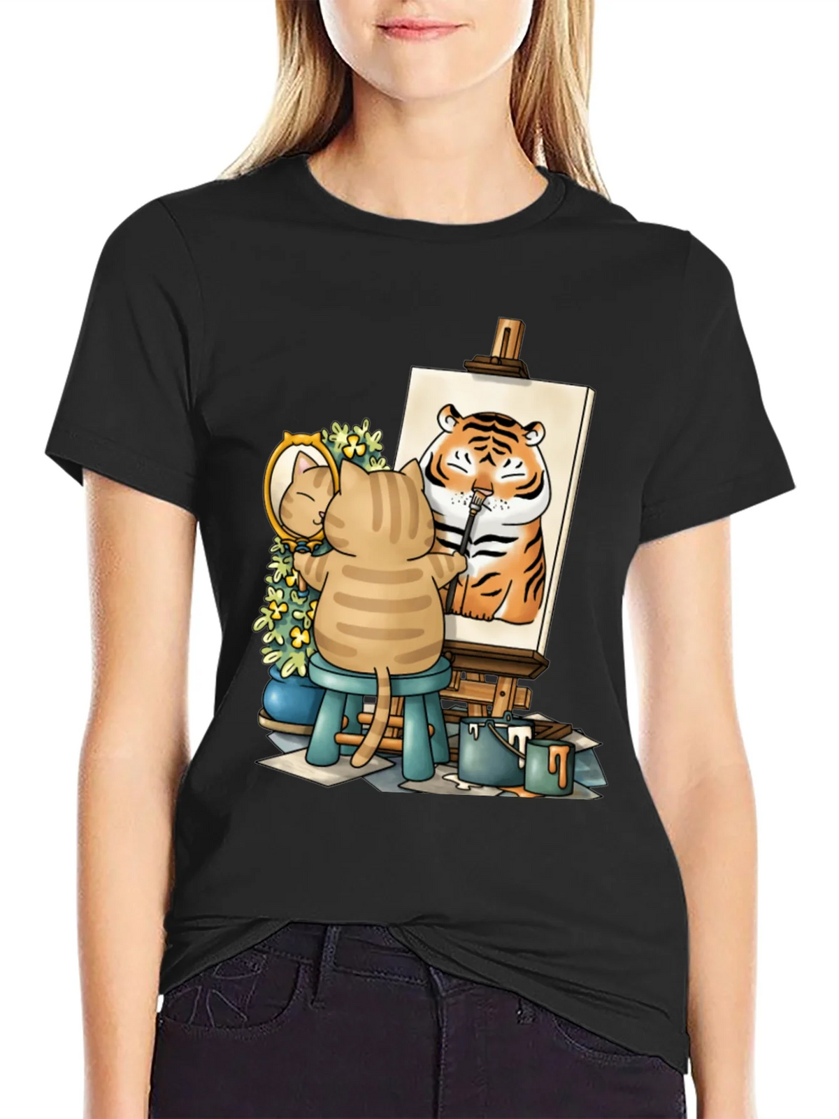 Cat Artist T-Shirt - Painting Tiger Self Portrait Cute Tee product image 2