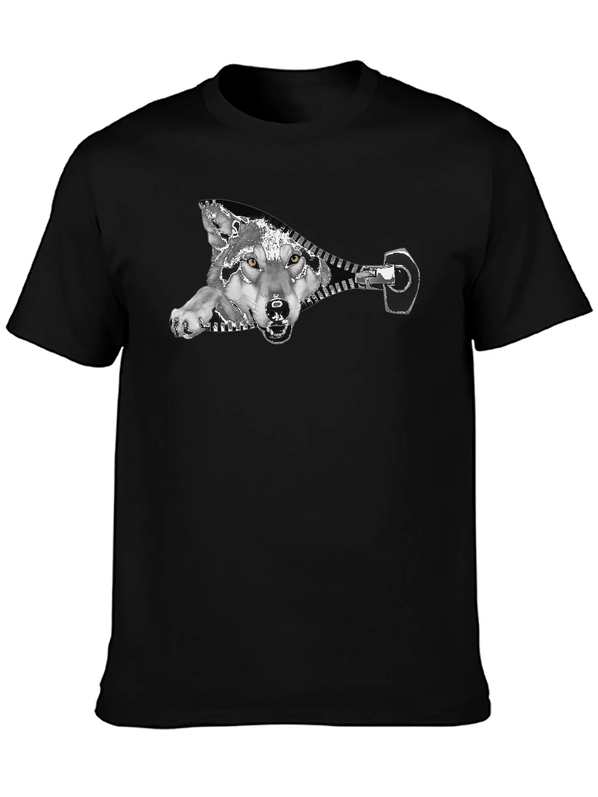 Wolf Zipper Graphic Print Black T-Shirt product image 3