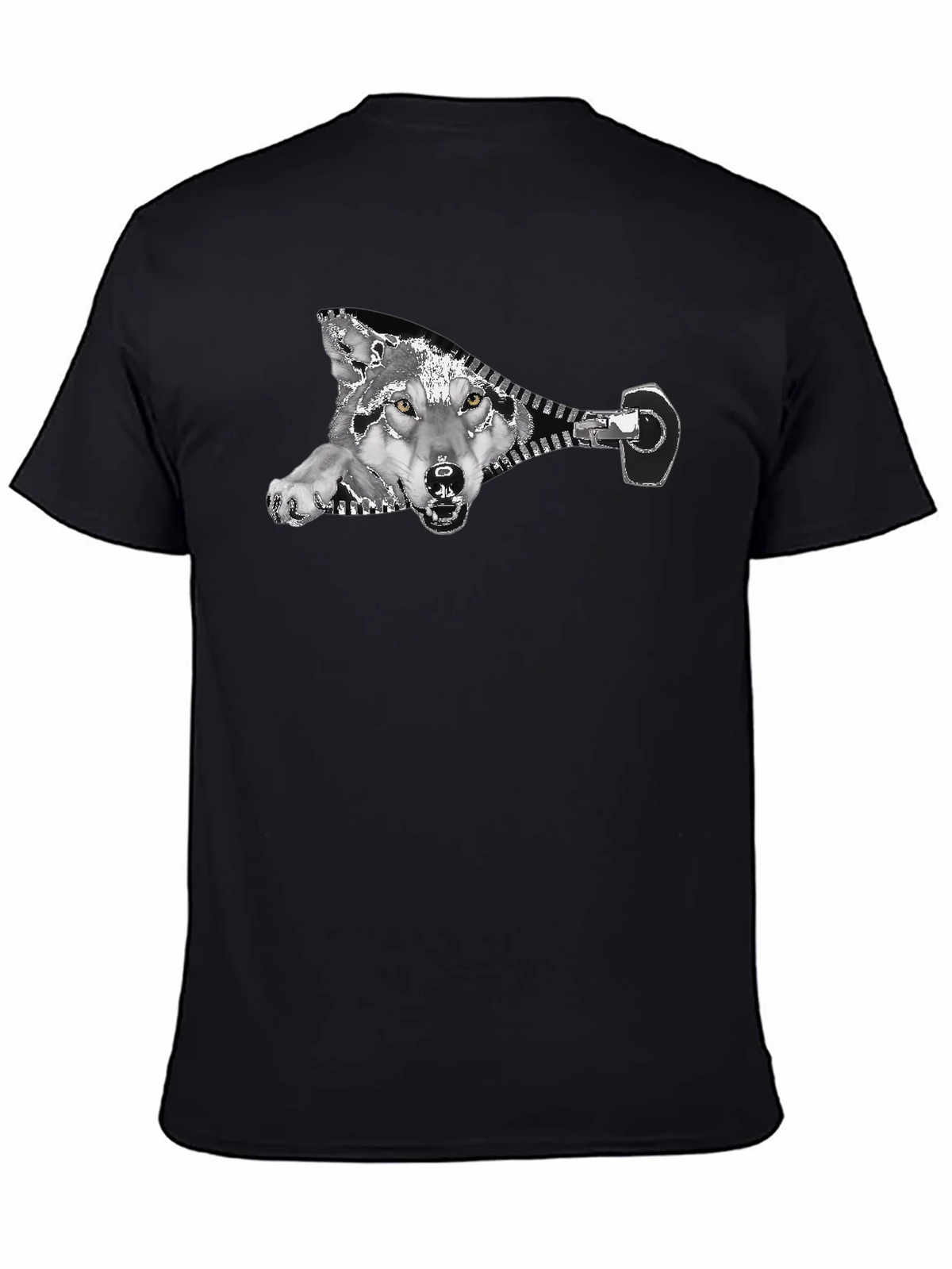 Wolf Zipper Graphic Print Black T-Shirt product image 4