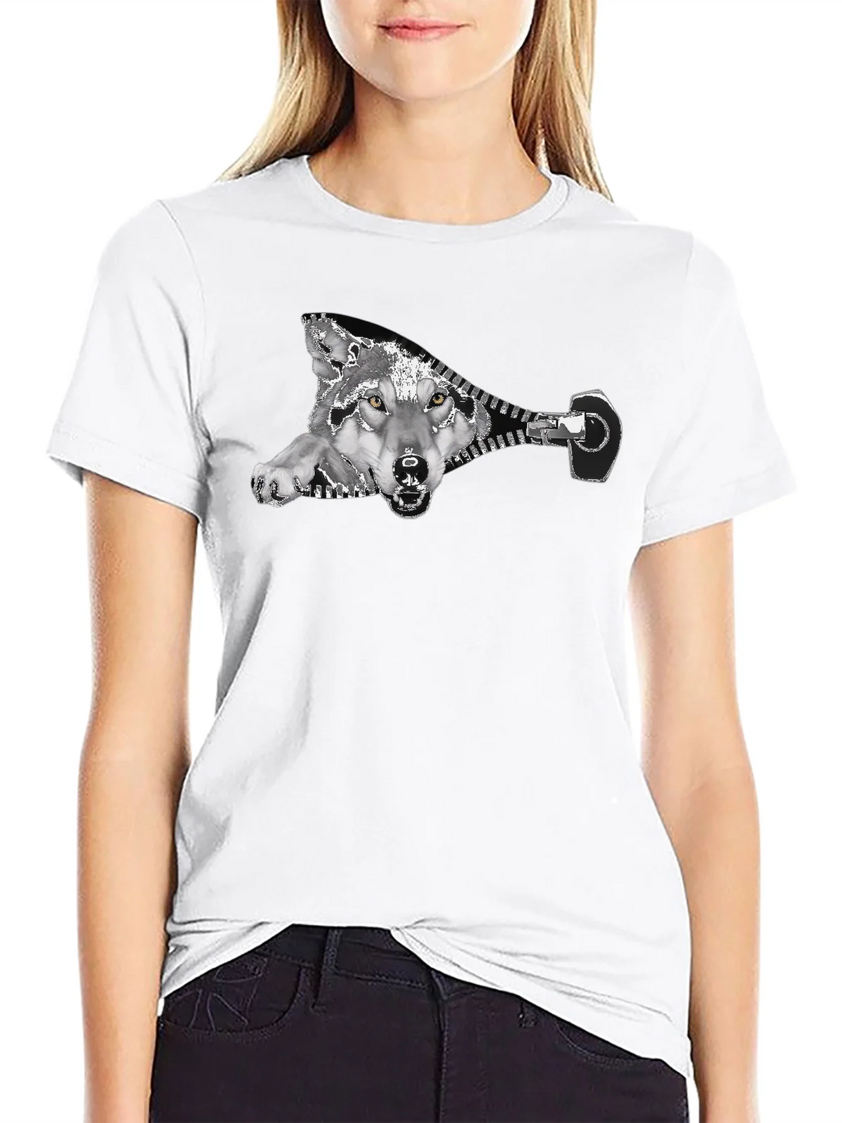 Wolf Zipper Graphic Print Black T-Shirt product image 8