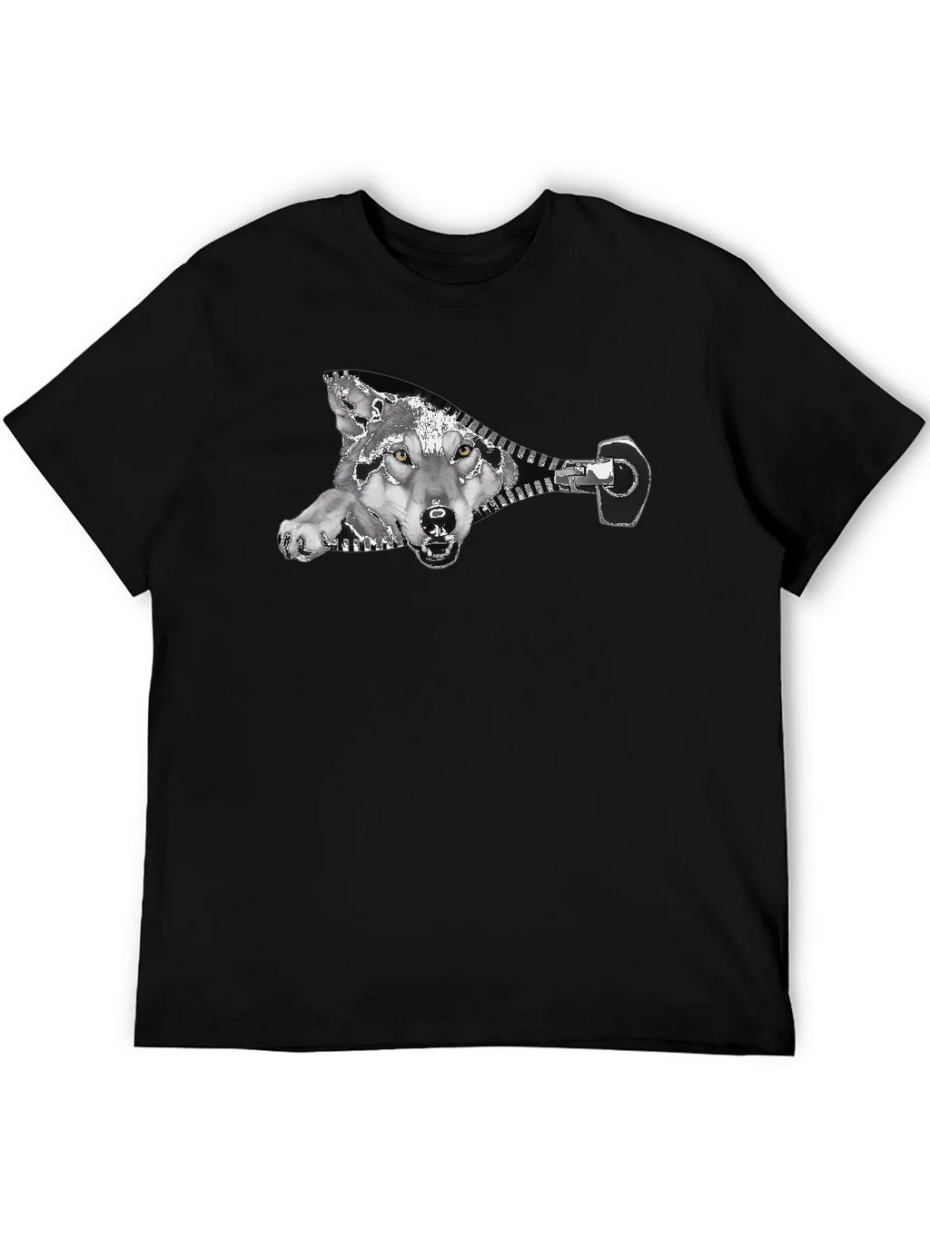 Wolf Zipper Graphic Print Black T-Shirt product image 5