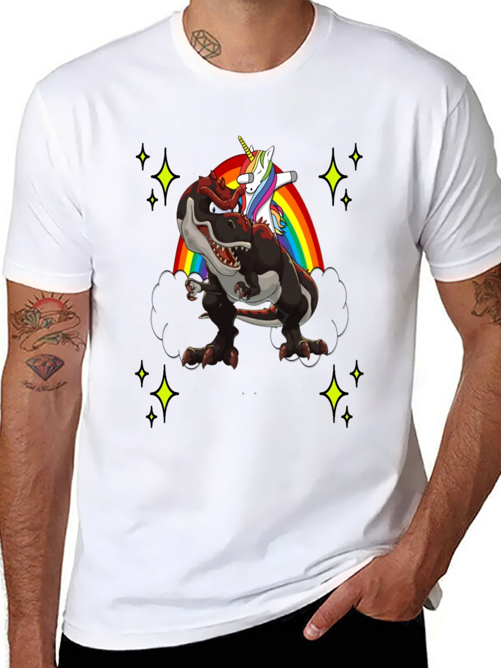 Dino Unicorn Rainbow Mens T-Shirt product image 7