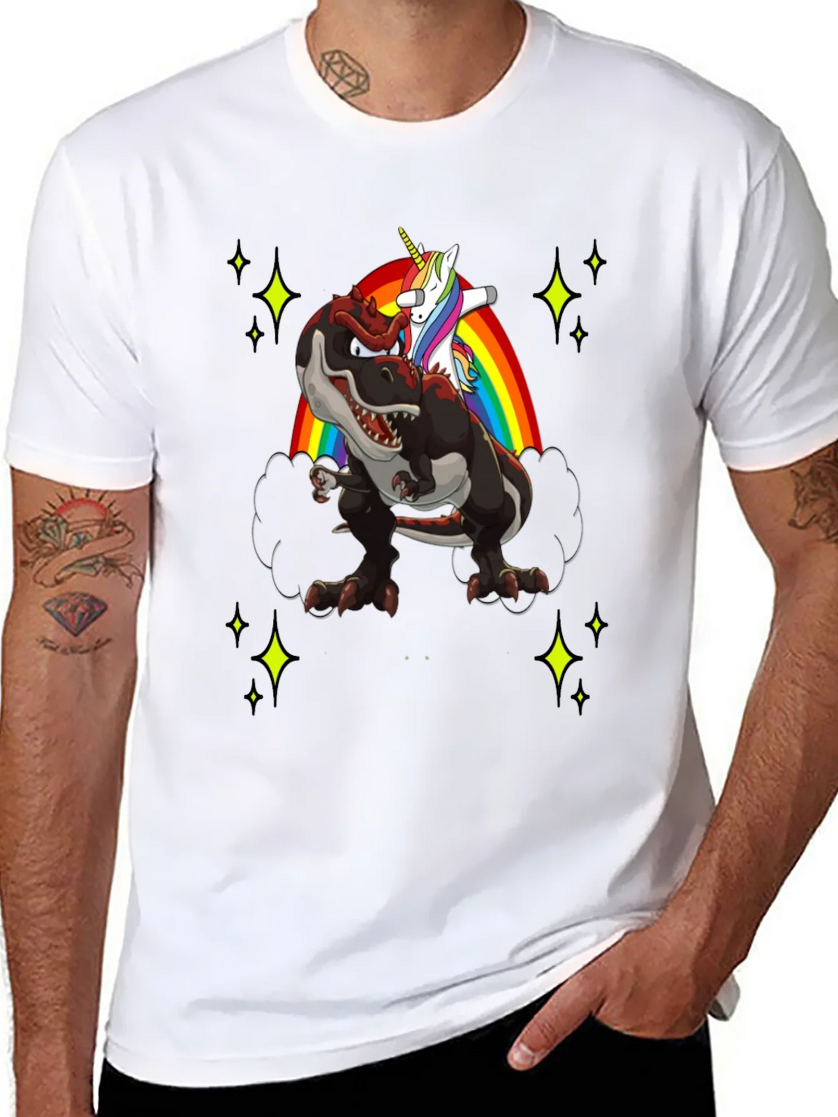 Dino Unicorn Rainbow Mens T-Shirt product image 7