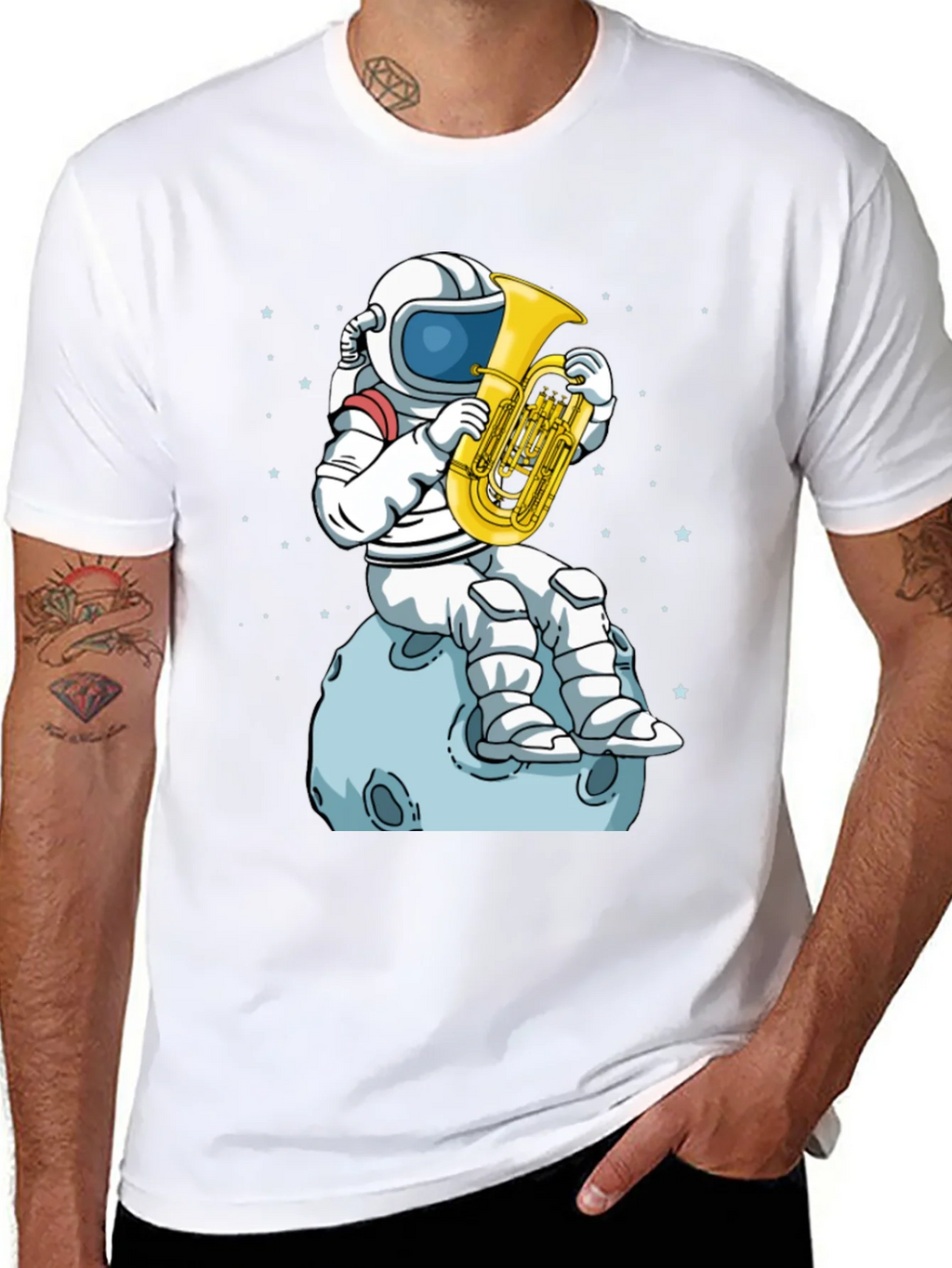 Astronaut Tuba Player Black T-Shirt product image 7