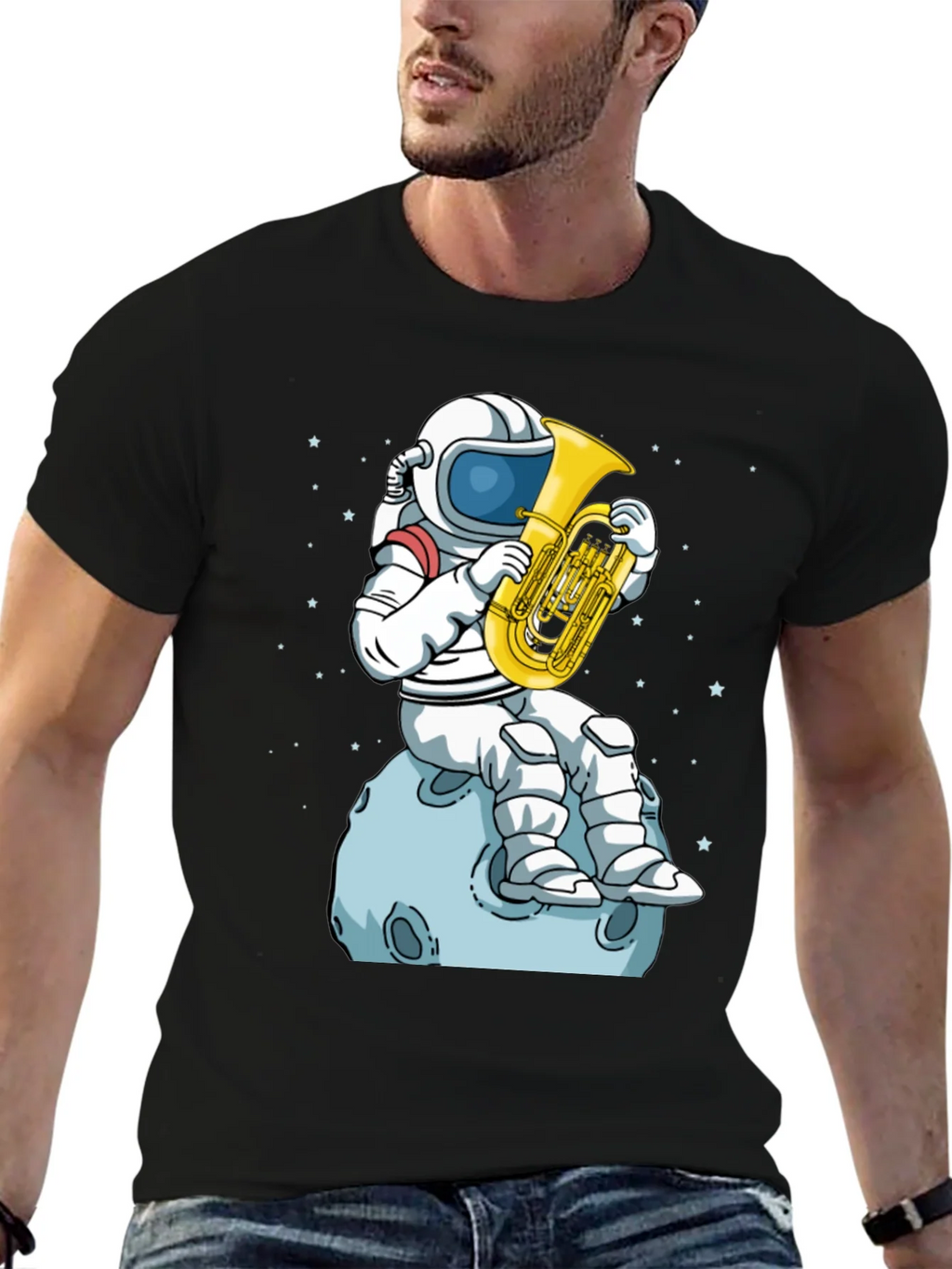 Astronaut Tuba Player Black T-Shirt product image 6