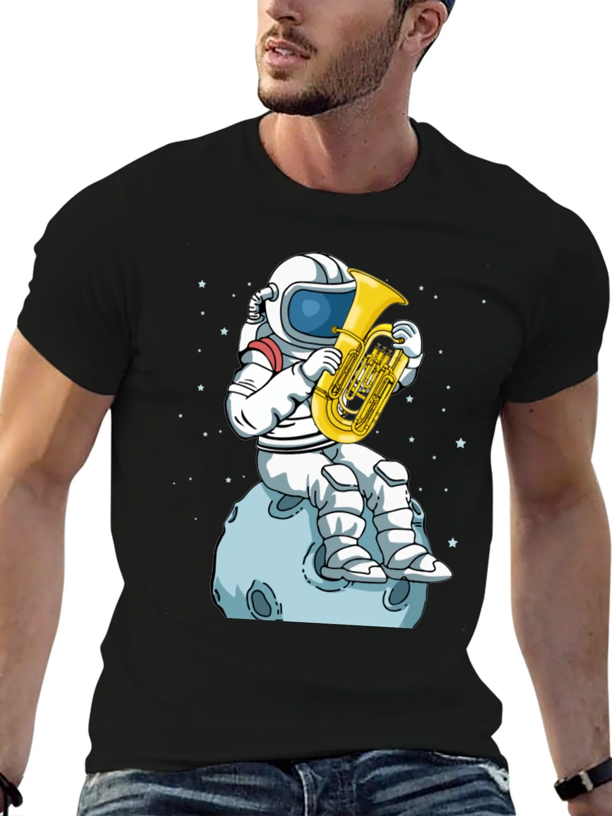 Astronaut Tuba Player Black T-Shirt product image 6