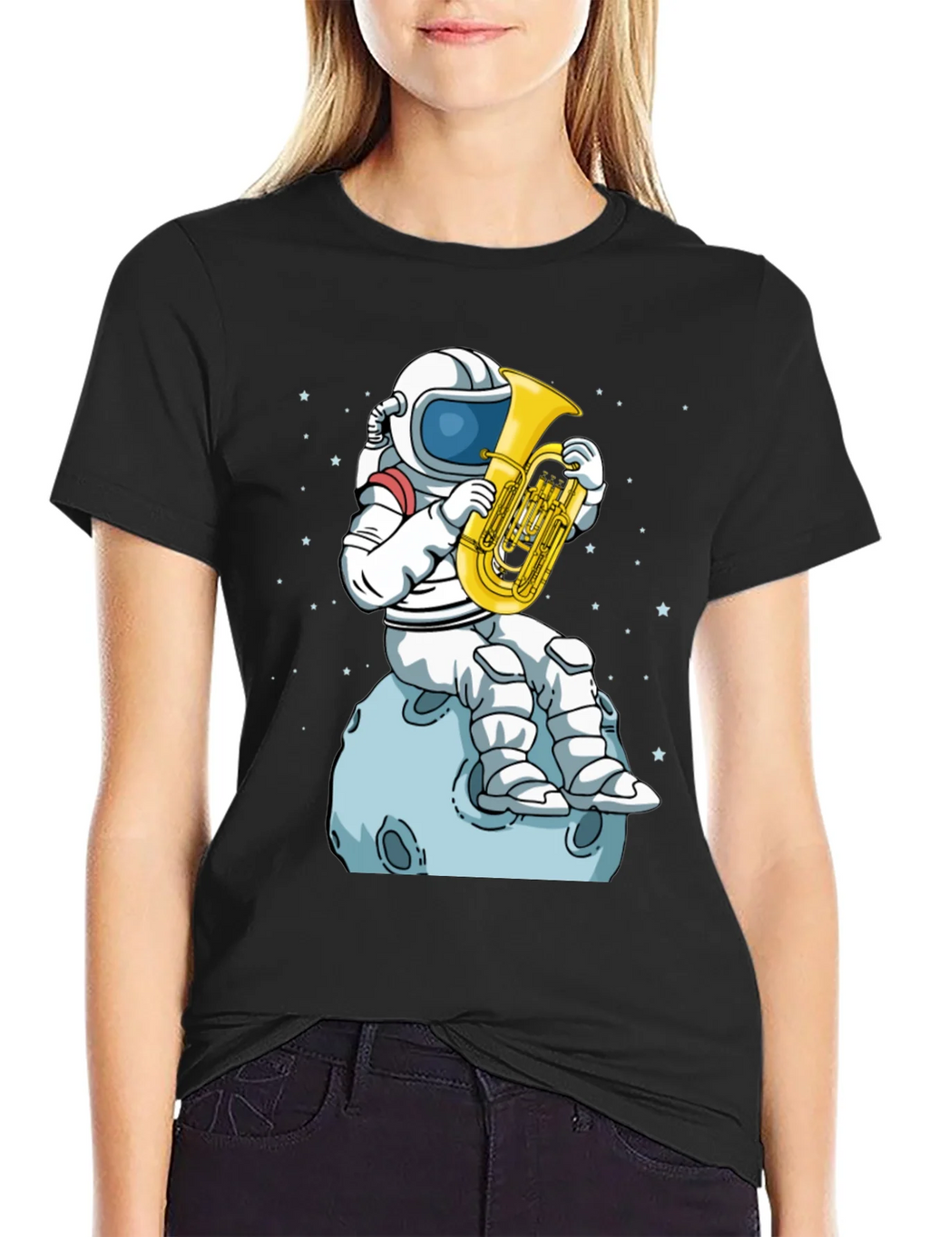 Astronaut Tuba Player Black T-Shirt product image 2