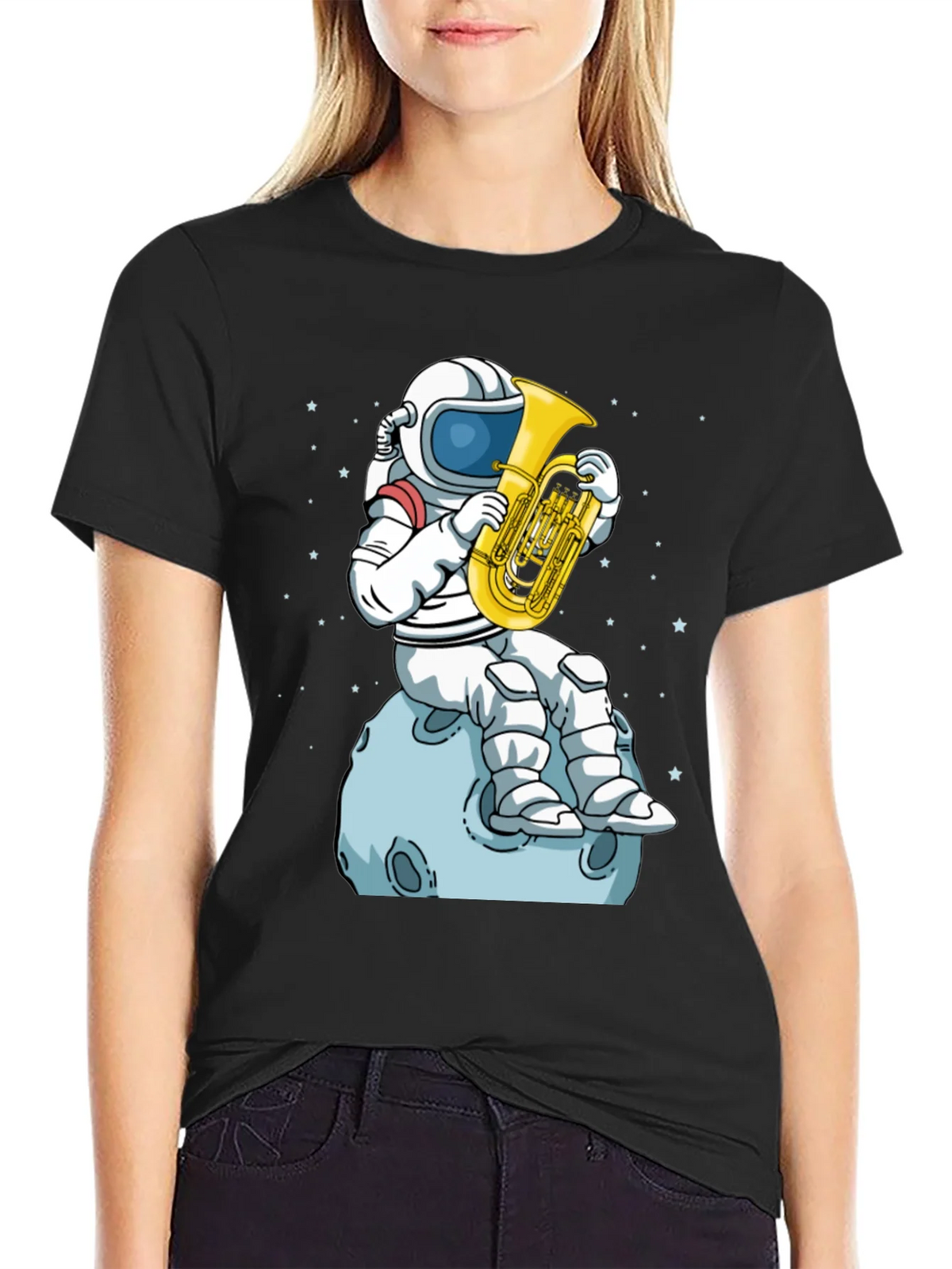 Astronaut Tuba Player Black T-Shirt product image 2