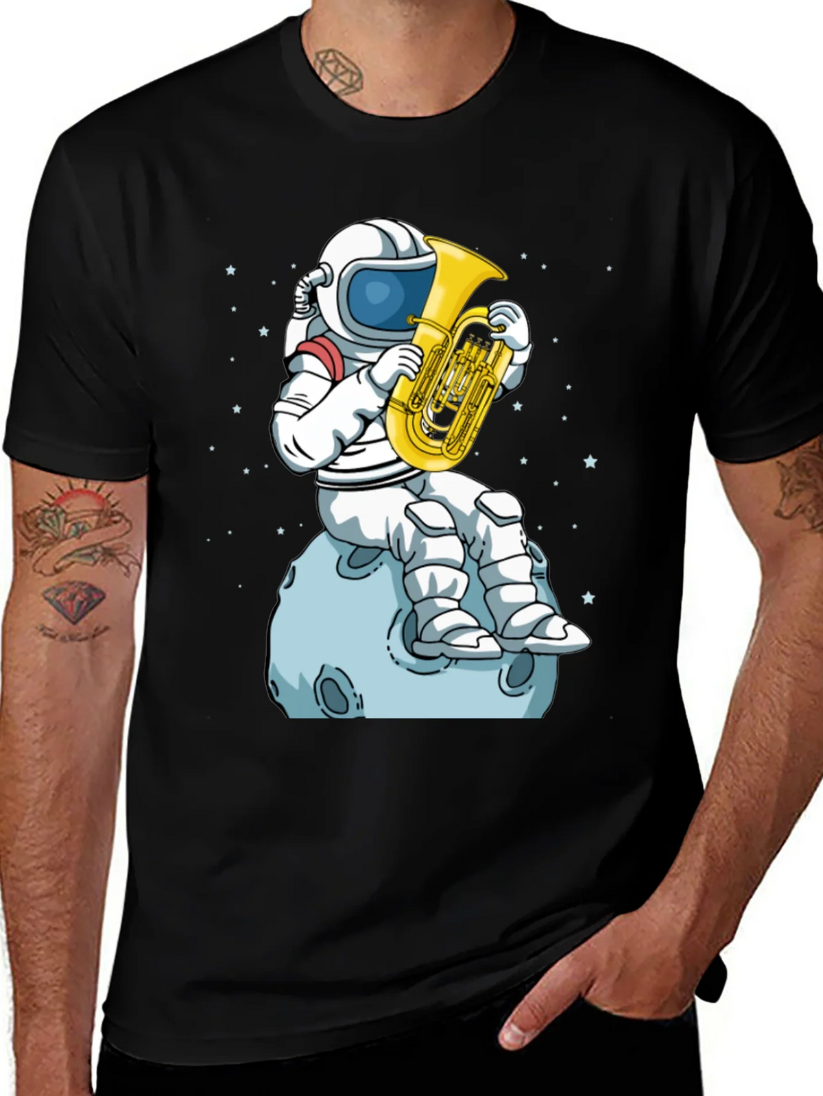 Astronaut Tuba Player Black T-Shirt product image 1