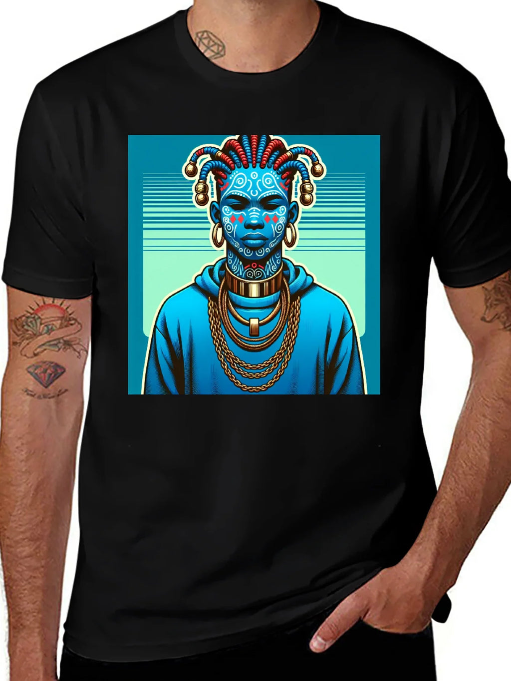 Artistic Graphic Tee - Blue Tribal Design product image 1