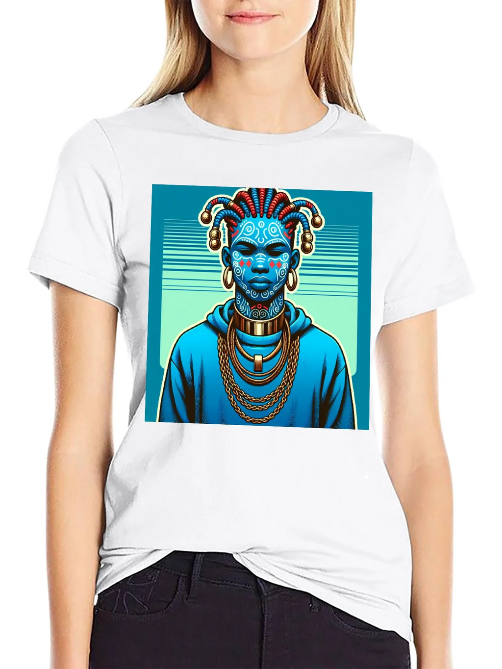 Artistic Graphic Tee - Blue Tribal Design product image 8