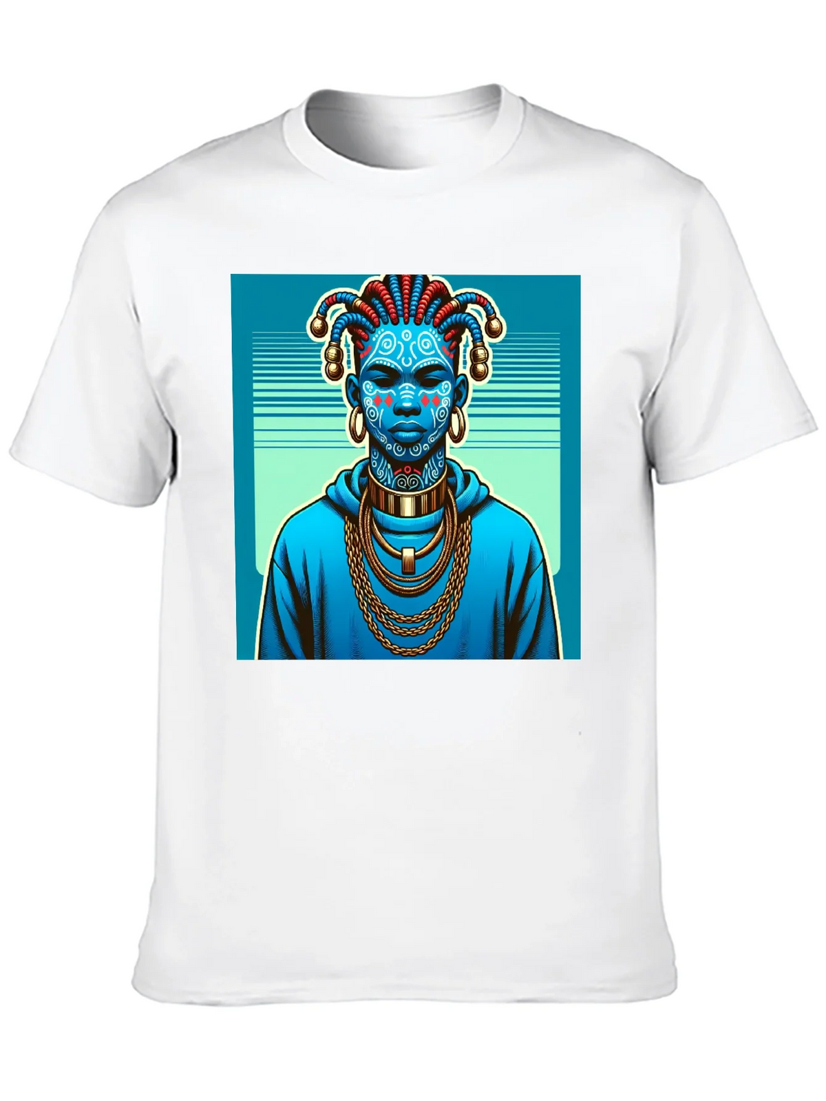 Artistic Graphic Tee - Blue Tribal Design product image 9