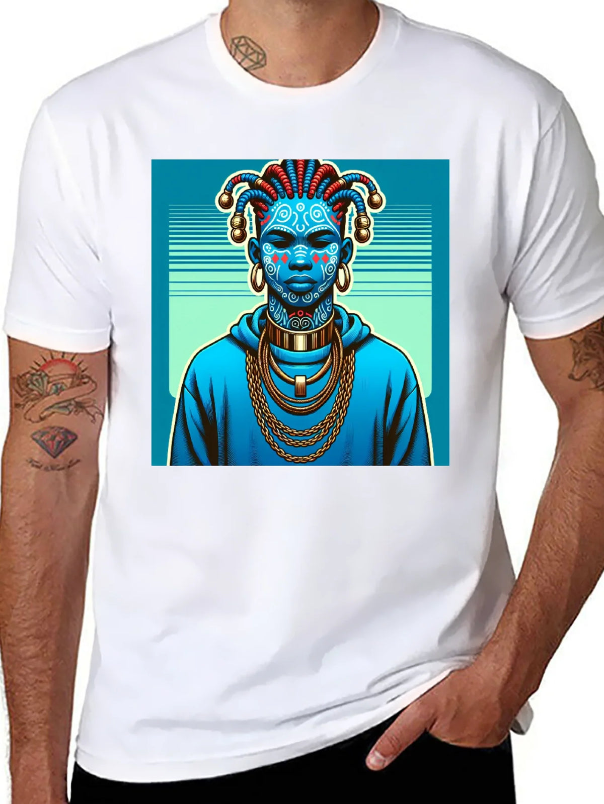 Artistic Graphic Tee - Blue Tribal Design product image 7