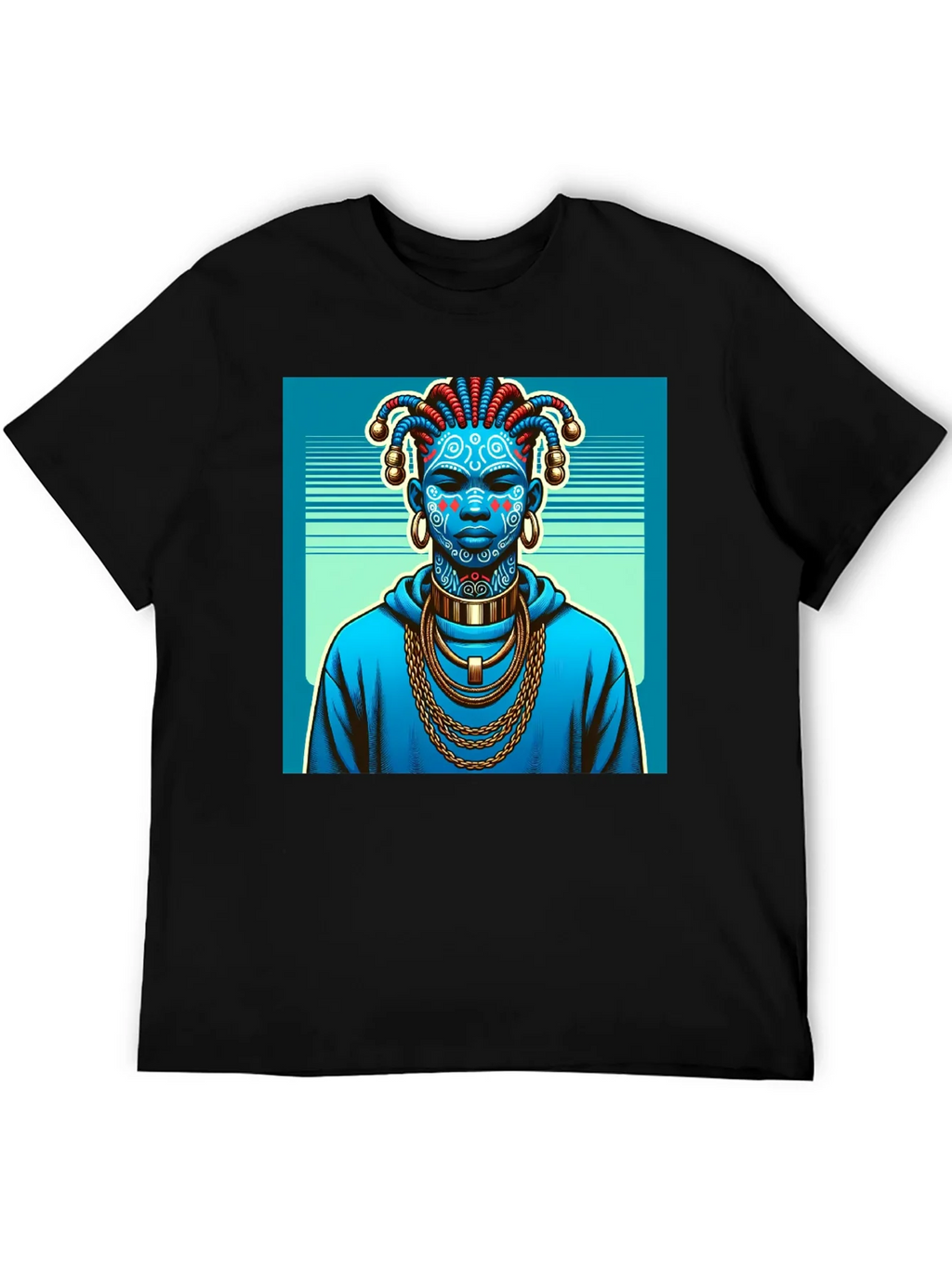 Artistic Graphic Tee - Blue Tribal Design product image 5