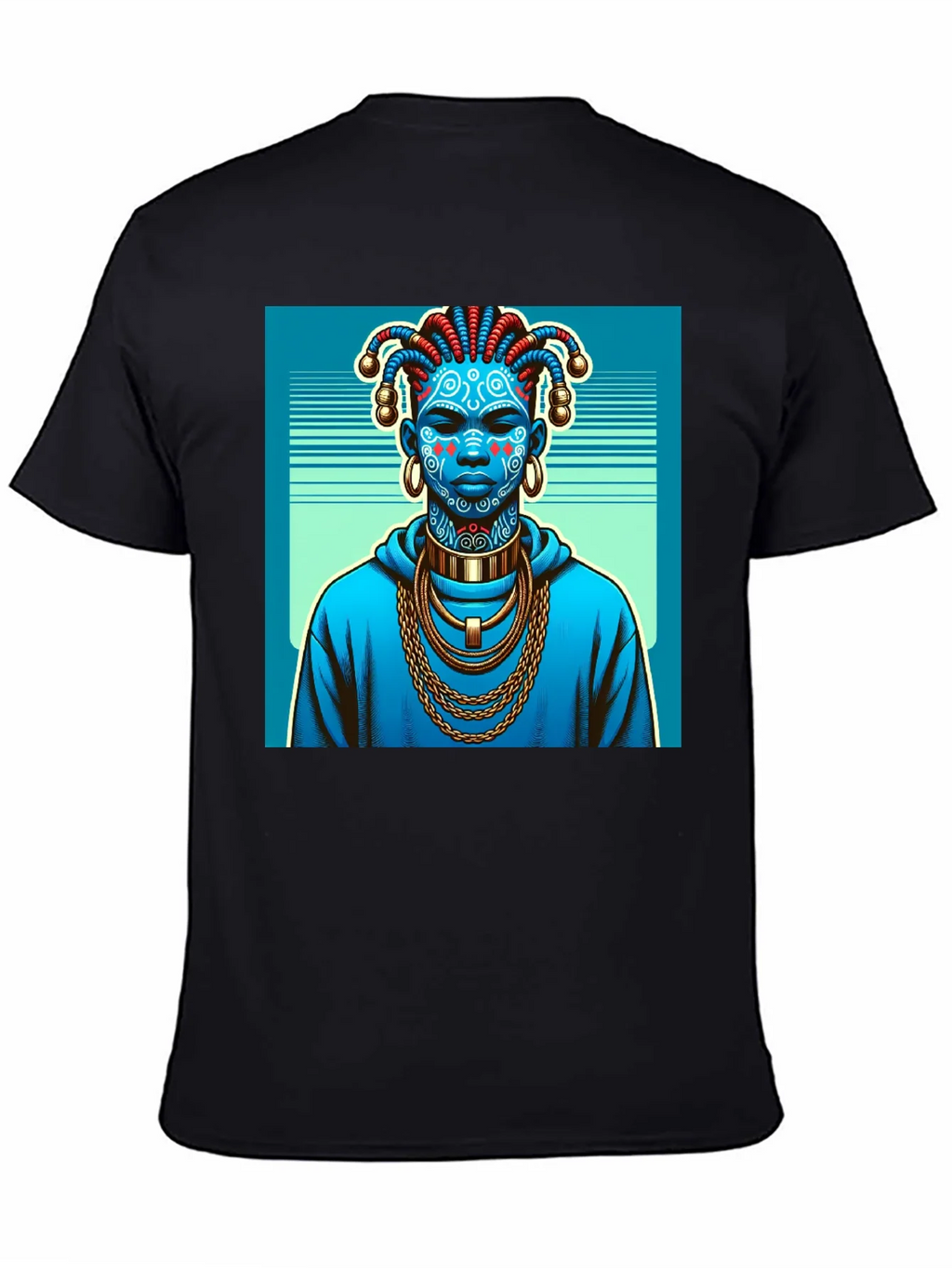 Artistic Graphic Tee - Blue Tribal Design product image 4