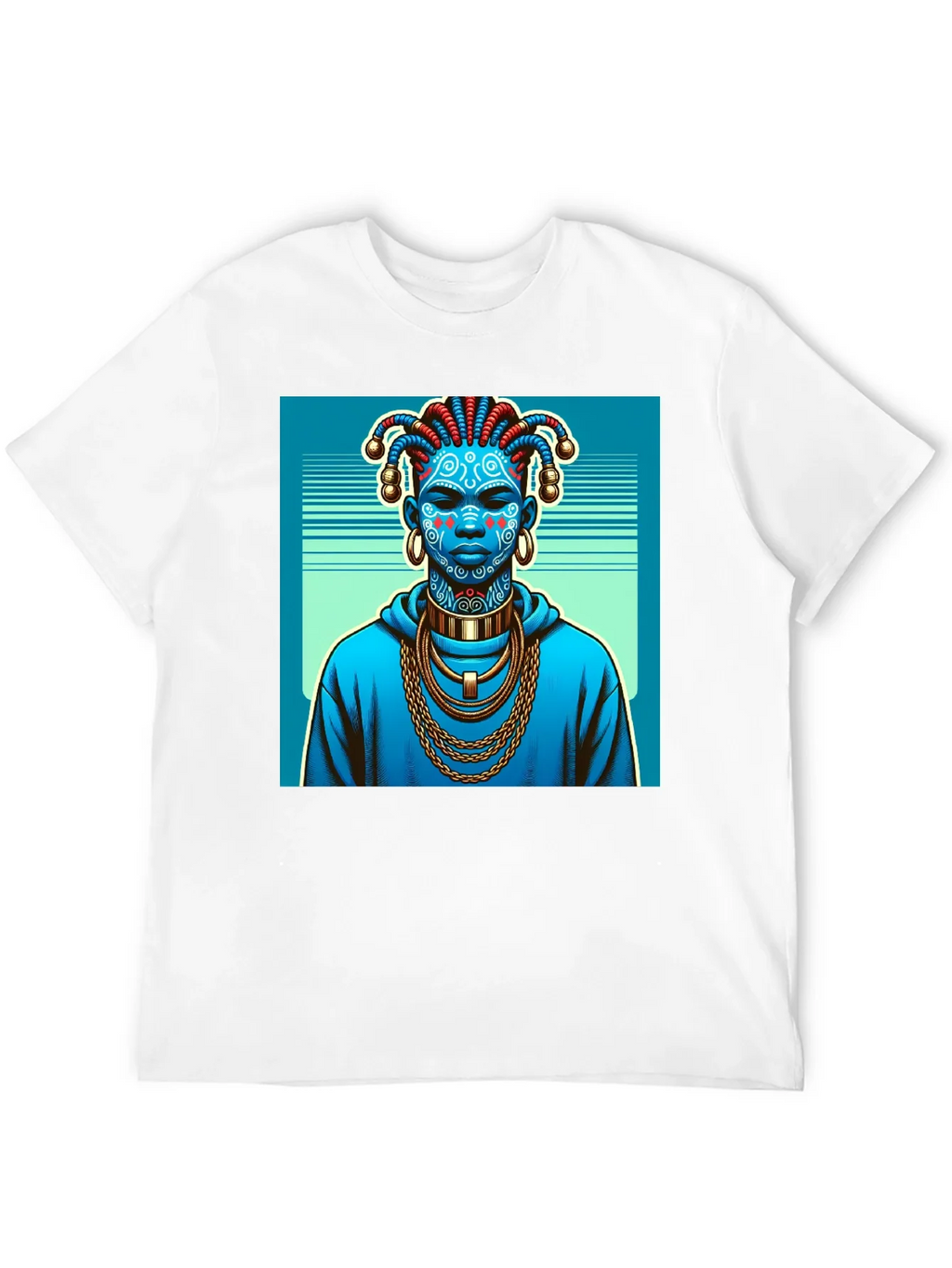 Artistic Graphic Tee - Blue Tribal Design product image 11