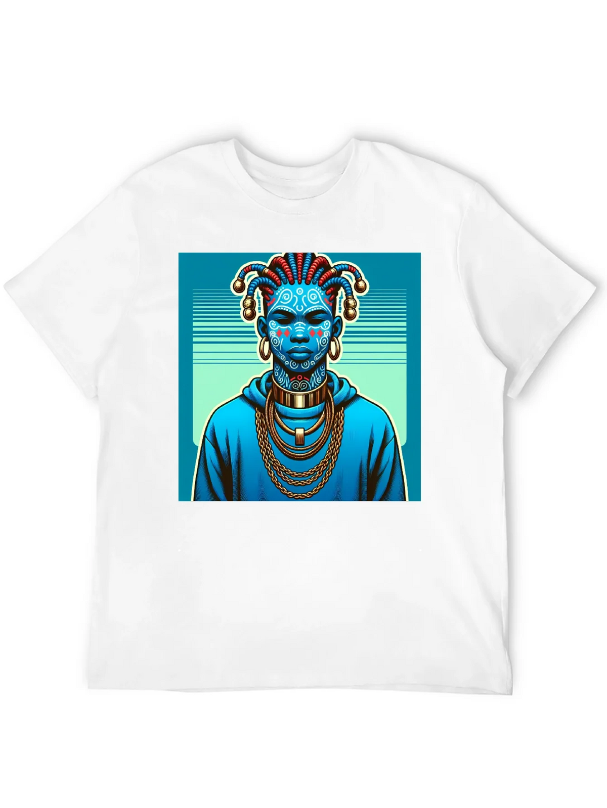 Artistic Graphic Tee - Blue Tribal Design product image 11
